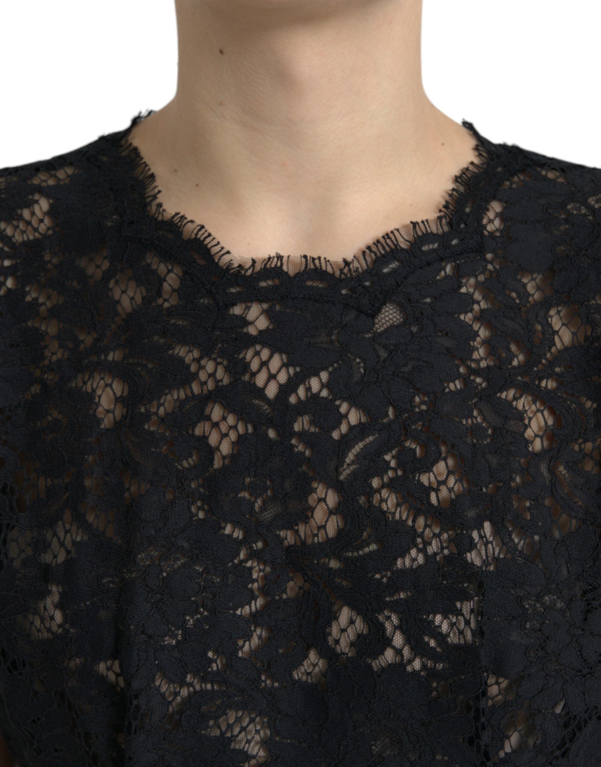 Dolce & Gabbana Schwarzes A-Linien-Minikleid aus Baumwolle mit floraler Spitze