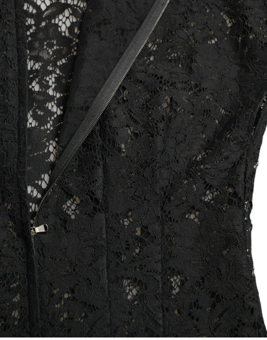 Dolce & Gabbana Schwarzes A-Linien-Minikleid aus Baumwolle mit floraler Spitze