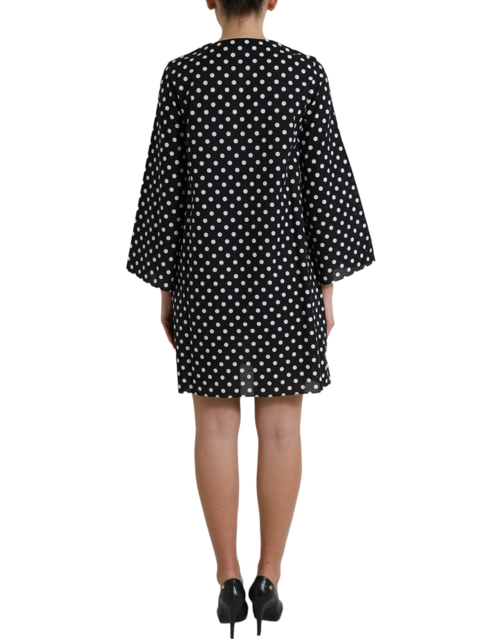 Dolce & Gabbana Schwarz-weiß gepunktetes Nylon-Shift-Minikleid
