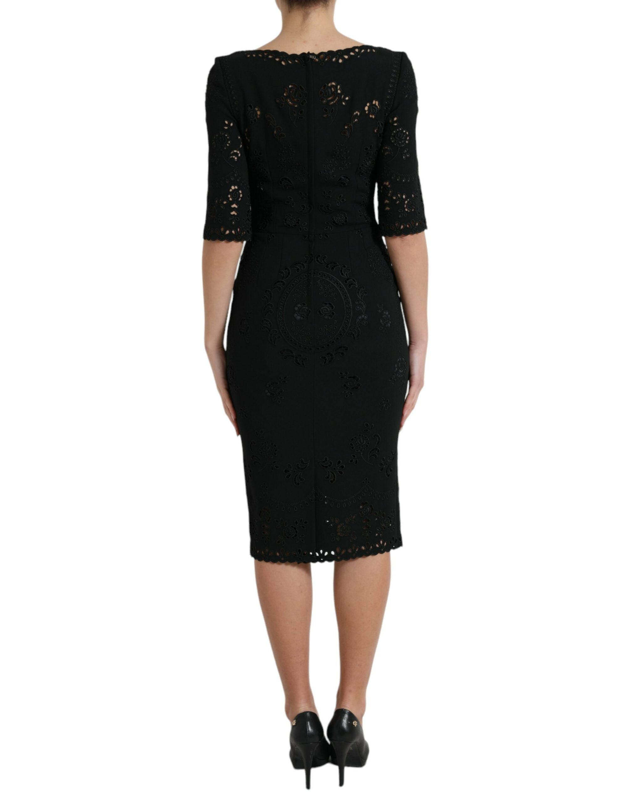 Dolce & Gabbana Schwarzes Viskose-Bodycon-Kleid mit floraler Spitze