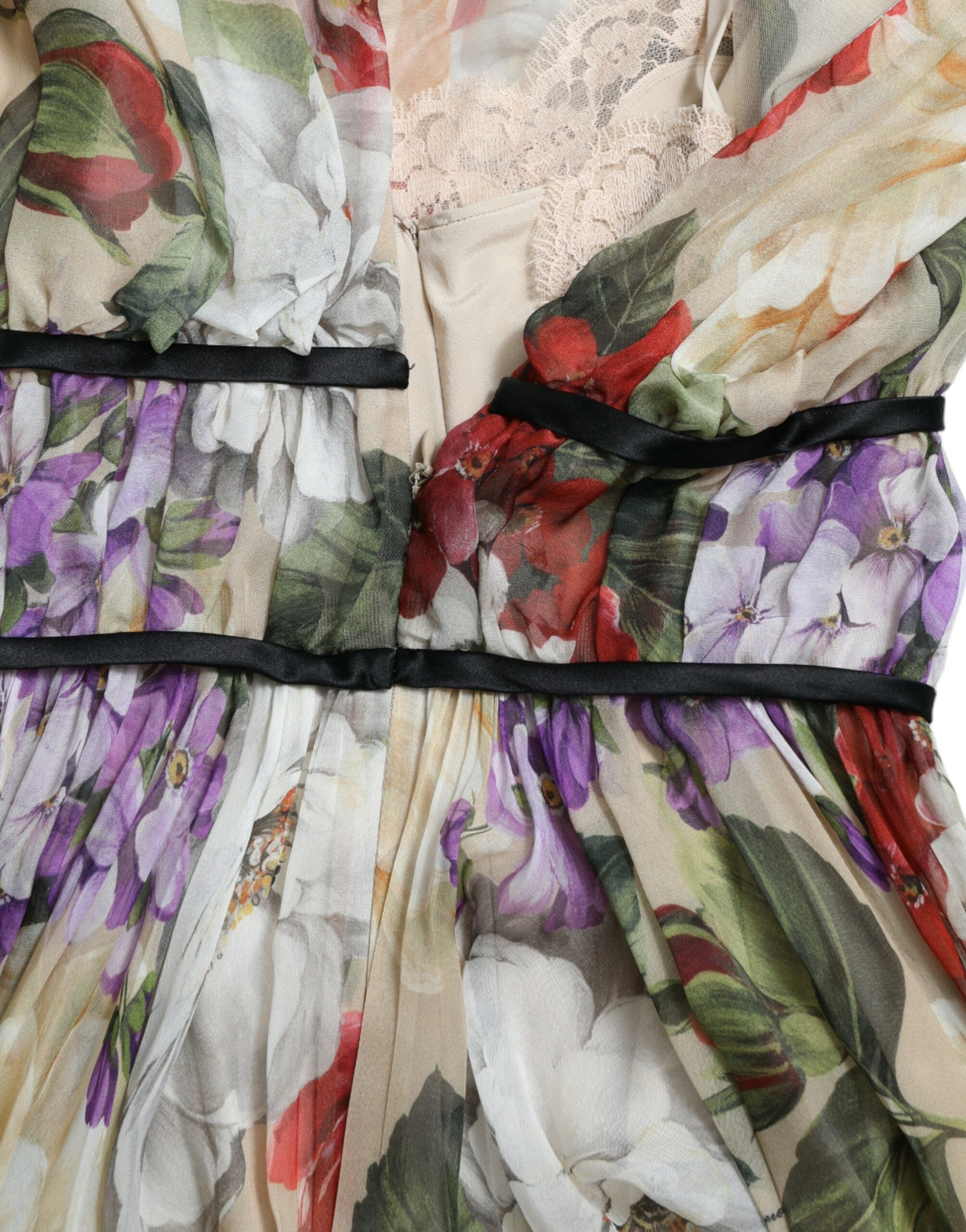 Dolce & Gabbana Beigefarbenes ärmelloses Minikleid in A-Linie mit Blumenmuster