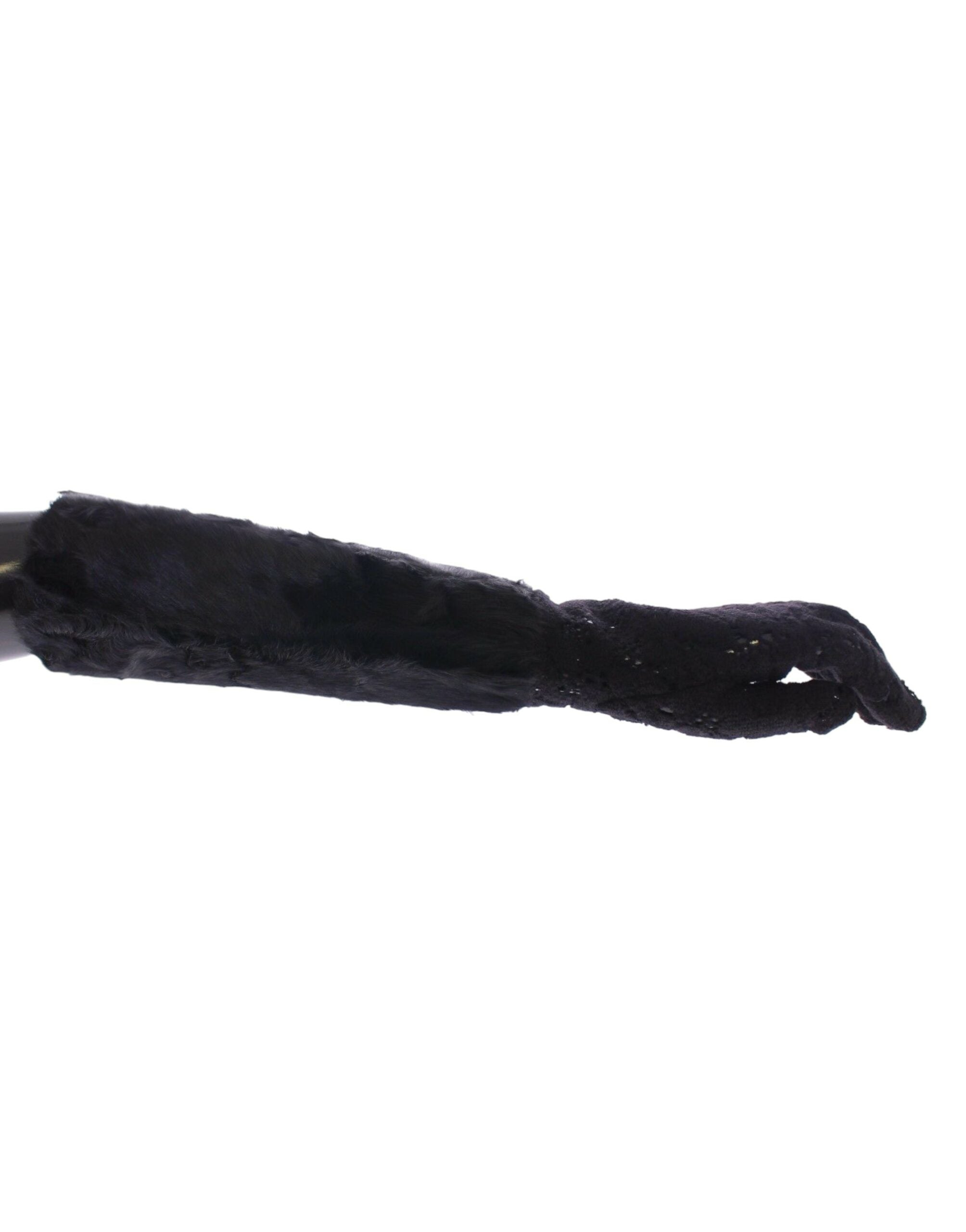 Dolce & Gabbana Schwarze Spitze Wolle Lammfell Pelz Ellenbogenhandschuhe