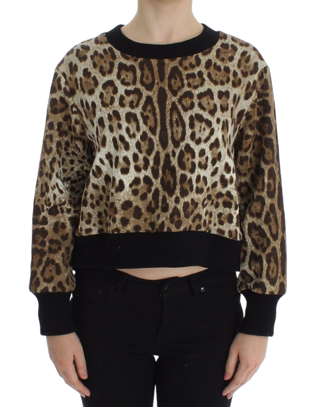 Dolce & Gabbana Kurzer Pullover mit Leopardenmuster und Rundhalsausschnitt