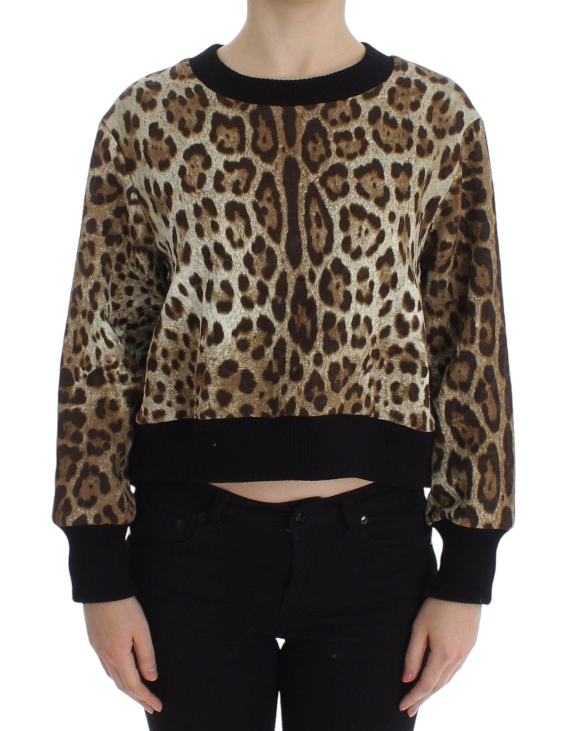 Dolce & Gabbana Kurzer Pullover mit Leopardenmuster und Rundhalsausschnitt