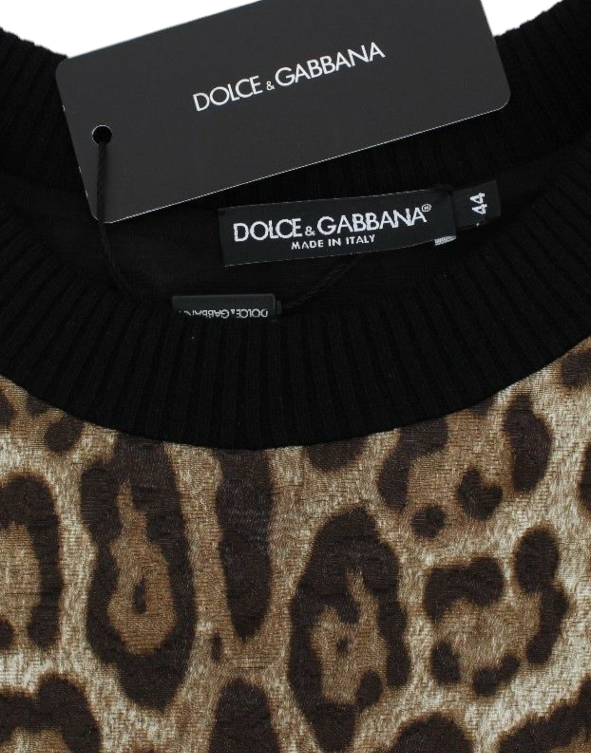 Dolce & Gabbana Kurzer Pullover mit Leopardenmuster und Rundhalsausschnitt