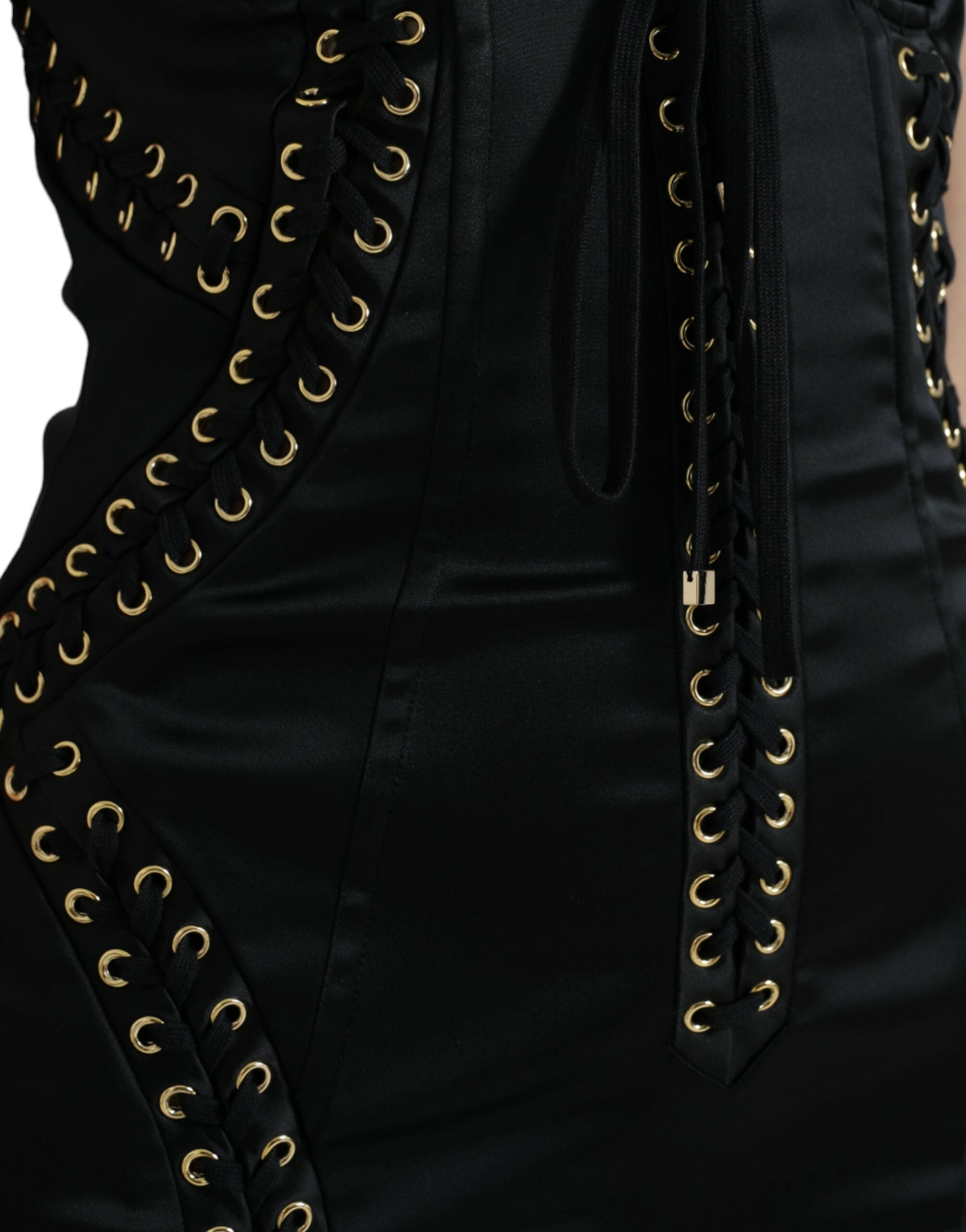 Dolce & Gabbana Schwarzes Bustier Korsett Spitze Bodycon Midikleid