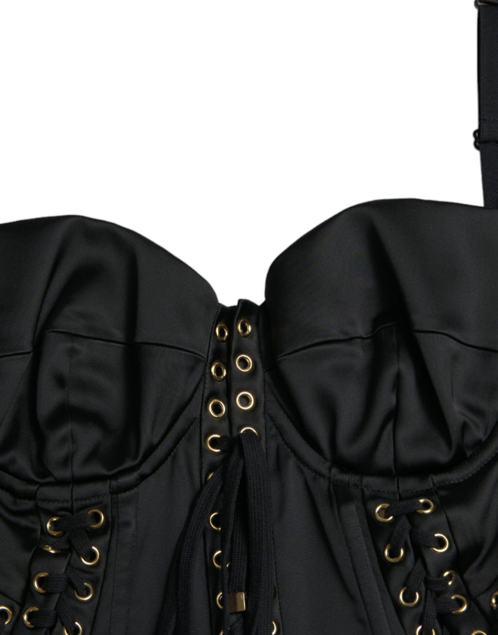 Dolce & Gabbana Schwarzes Bustier Korsett Spitze Bodycon Midikleid