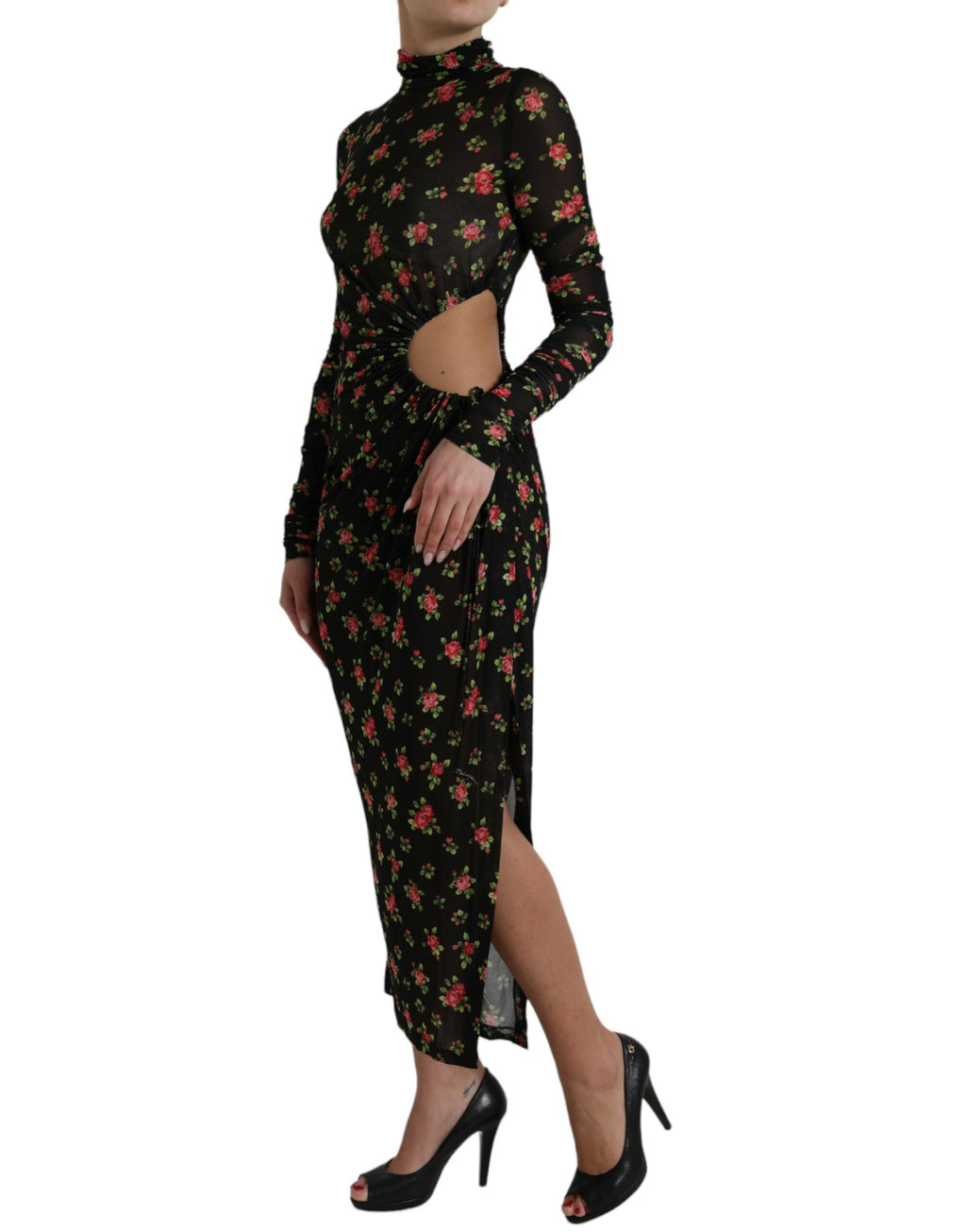 Dolce & Gabbana Schwarzes florales ausgeschnittenes langes Maxikleid