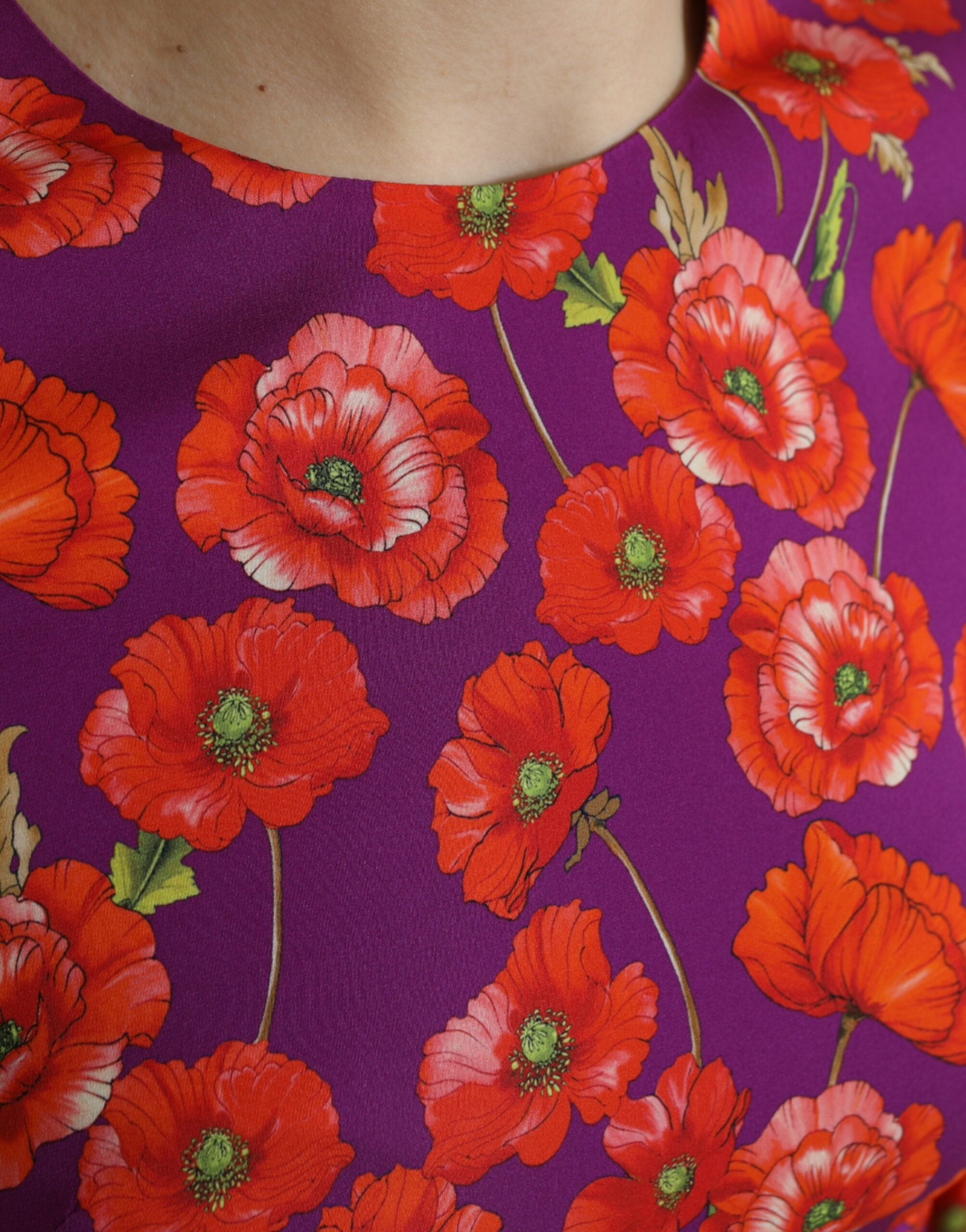 Dolce & Gabbana Mehrfarbiges Etuikleid mit Mohnblumenmuster