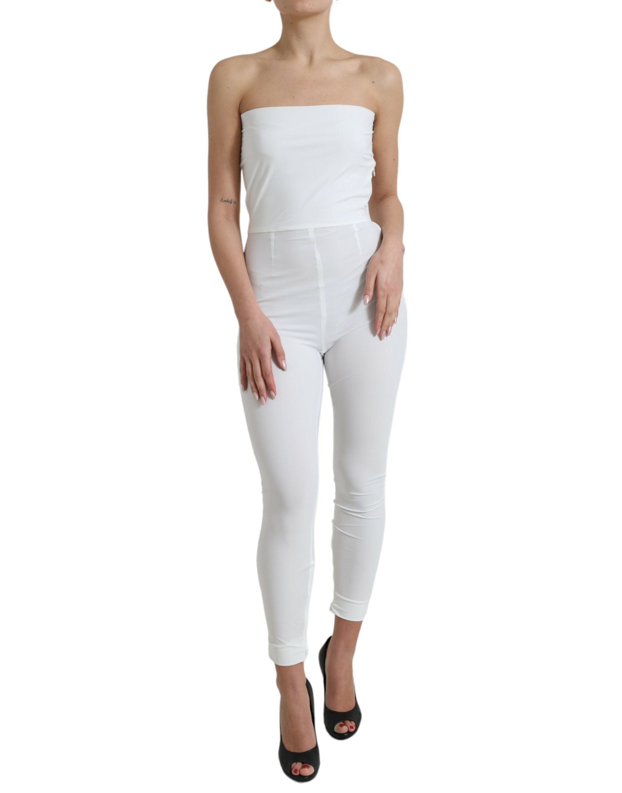 Dolce & Gabbana Weißes Nylon trägerloses Bodycon Jumpsuit Kleid
