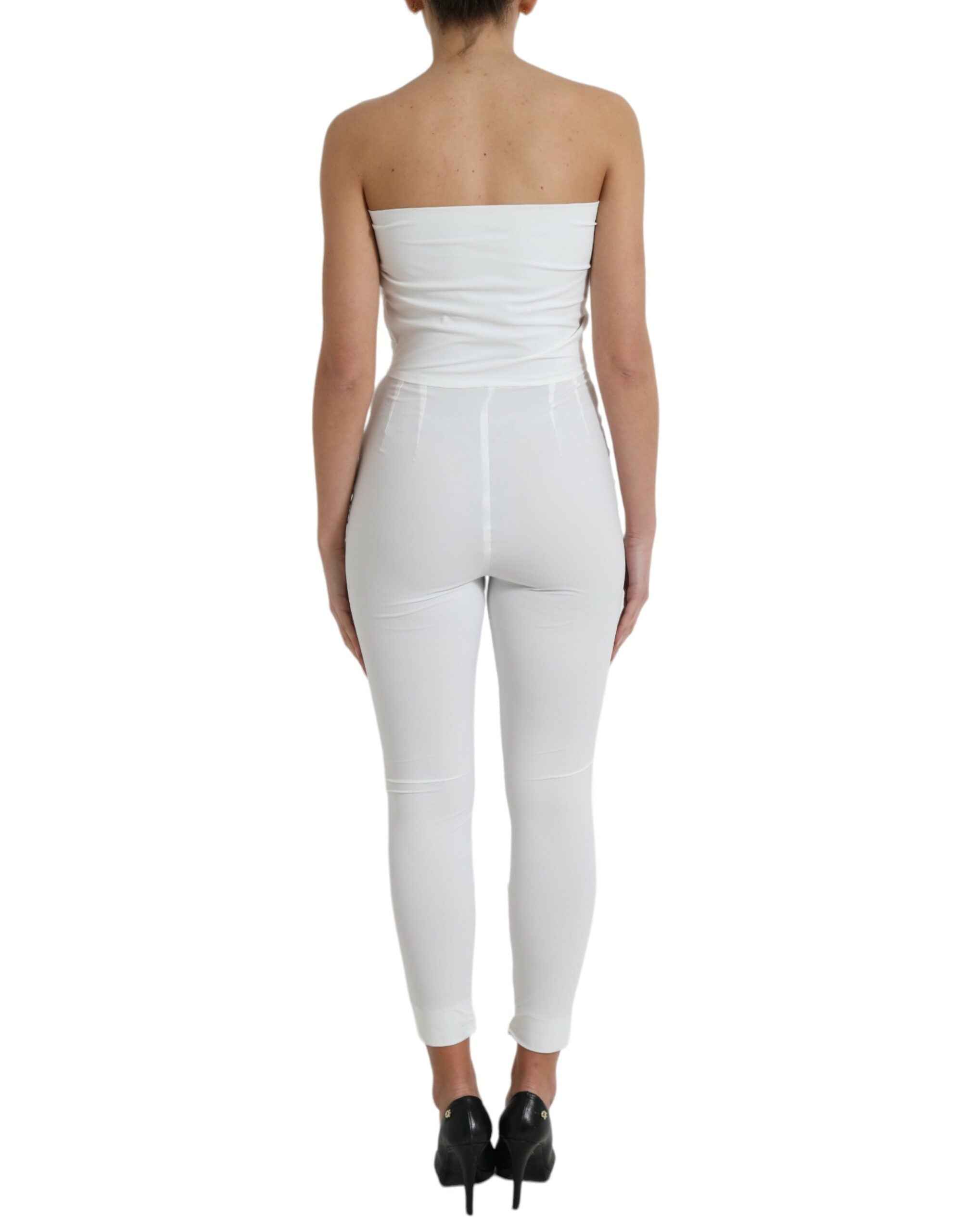 Dolce & Gabbana Weißes Nylon trägerloses Bodycon Jumpsuit Kleid