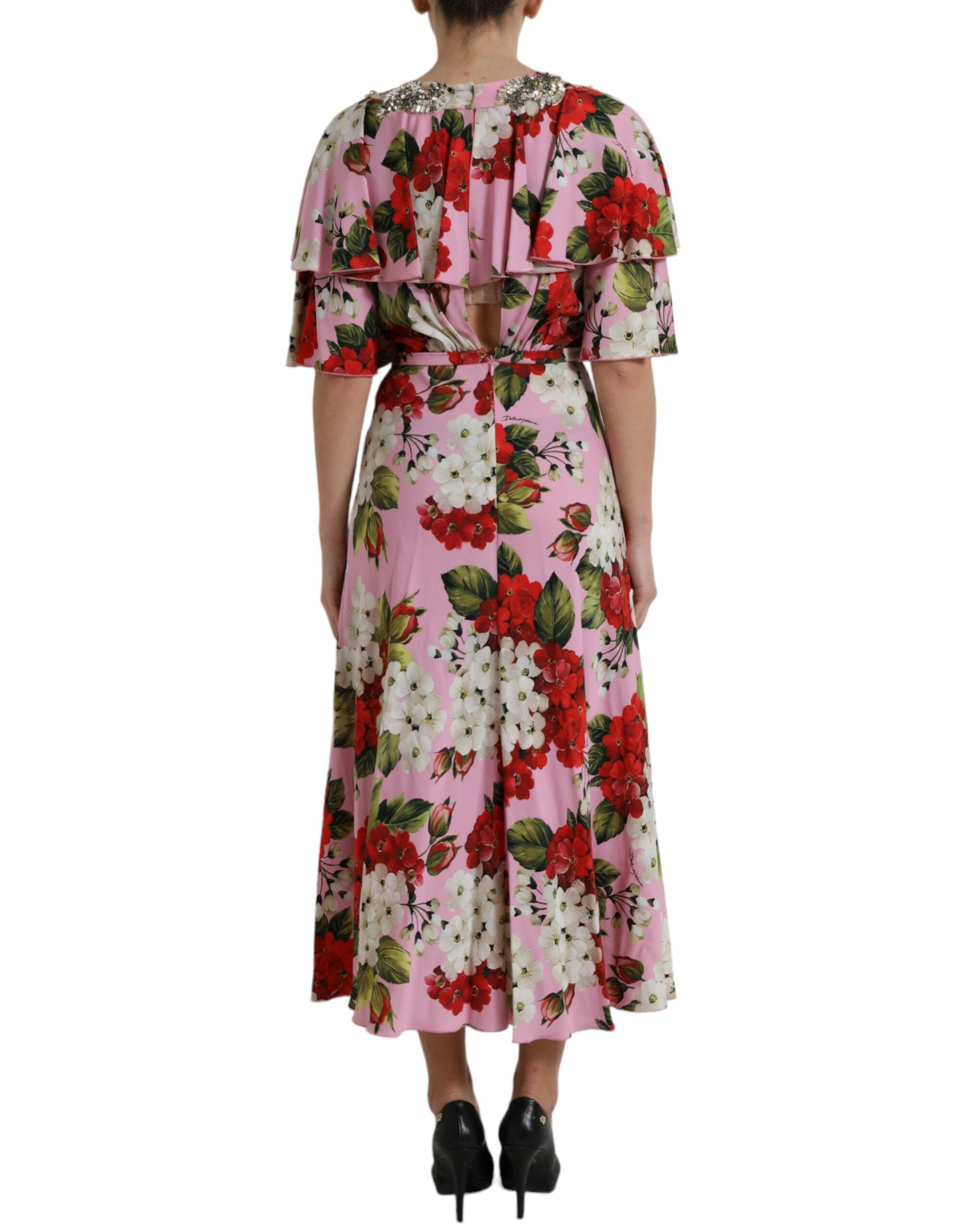 Dolce & Gabbana Multicolor Floral Crystal verschönertes A-Linien-Kleid