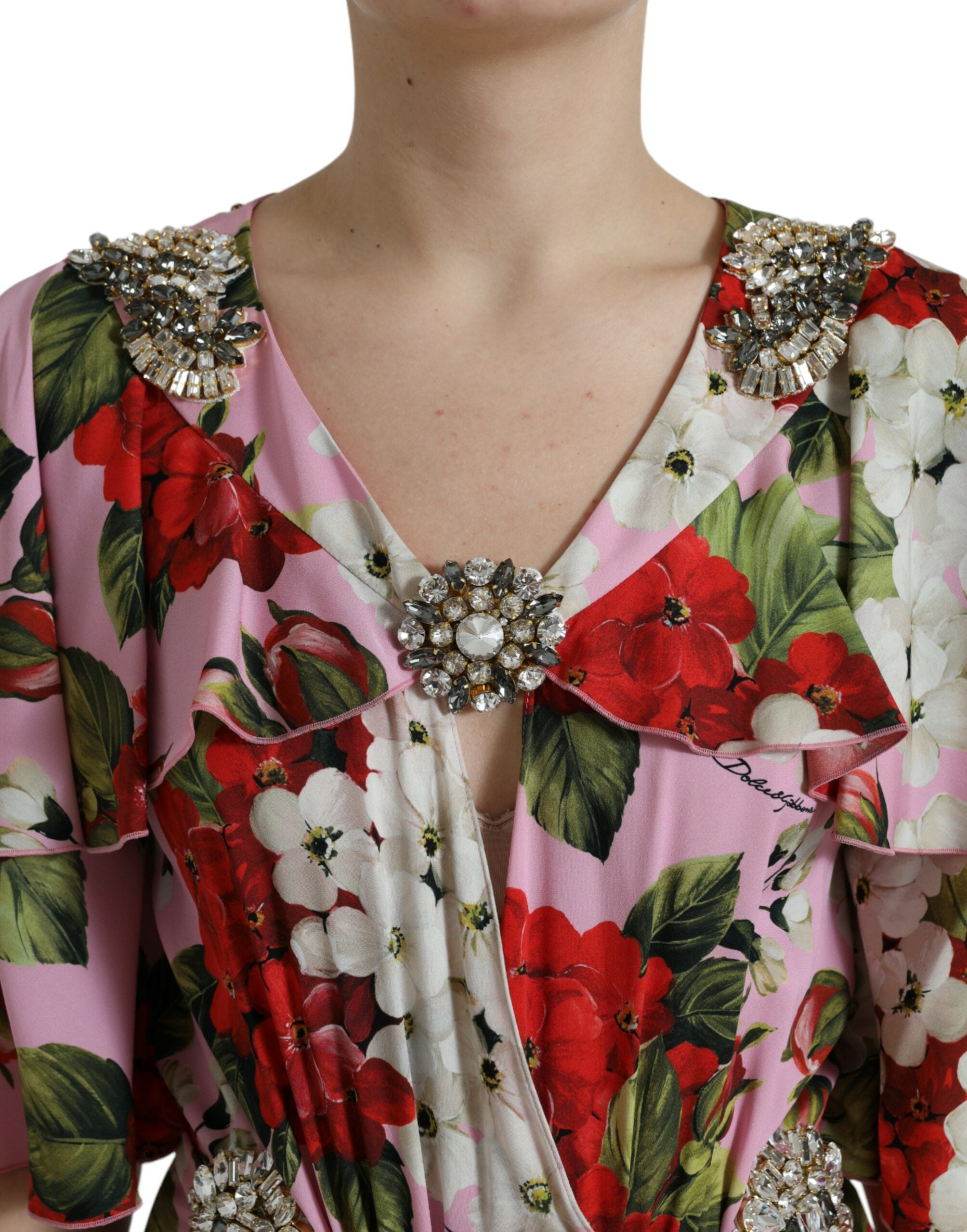 Dolce & Gabbana Multicolor Floral Crystal verschönertes A-Linien-Kleid