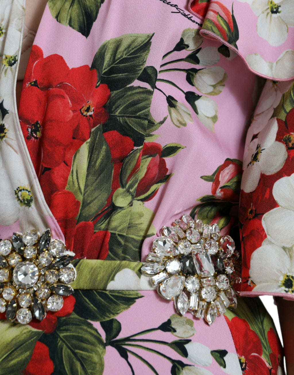 Dolce & Gabbana Multicolor Floral Crystal verschönertes A-Linien-Kleid