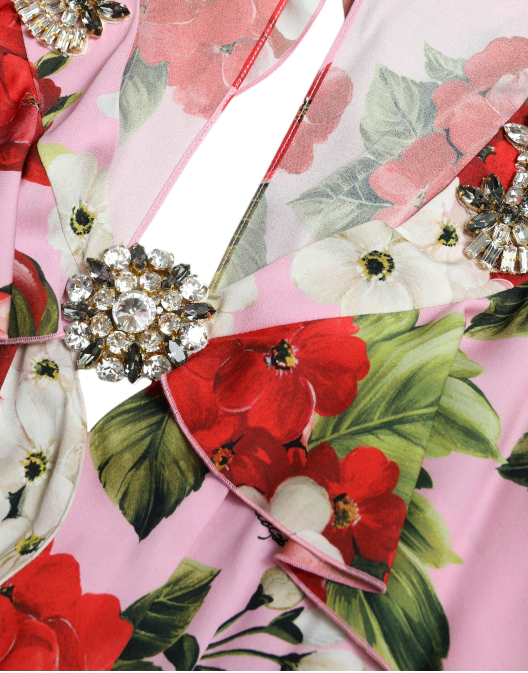 Dolce & Gabbana Multicolor Floral Crystal verschönertes A-Linien-Kleid