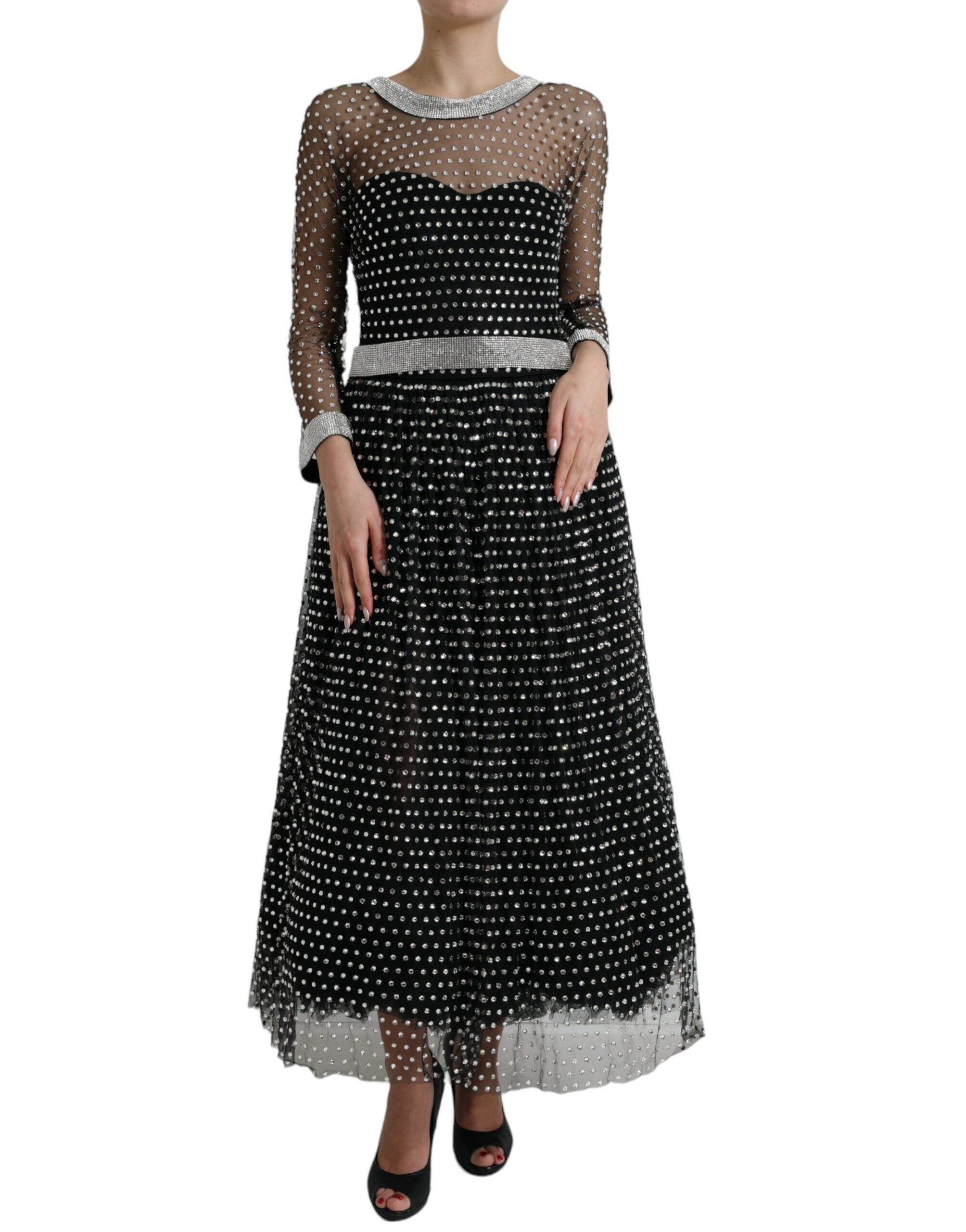 Dolce & Gabbana Schwarzes kristallverziertes Kleid in A-Linie