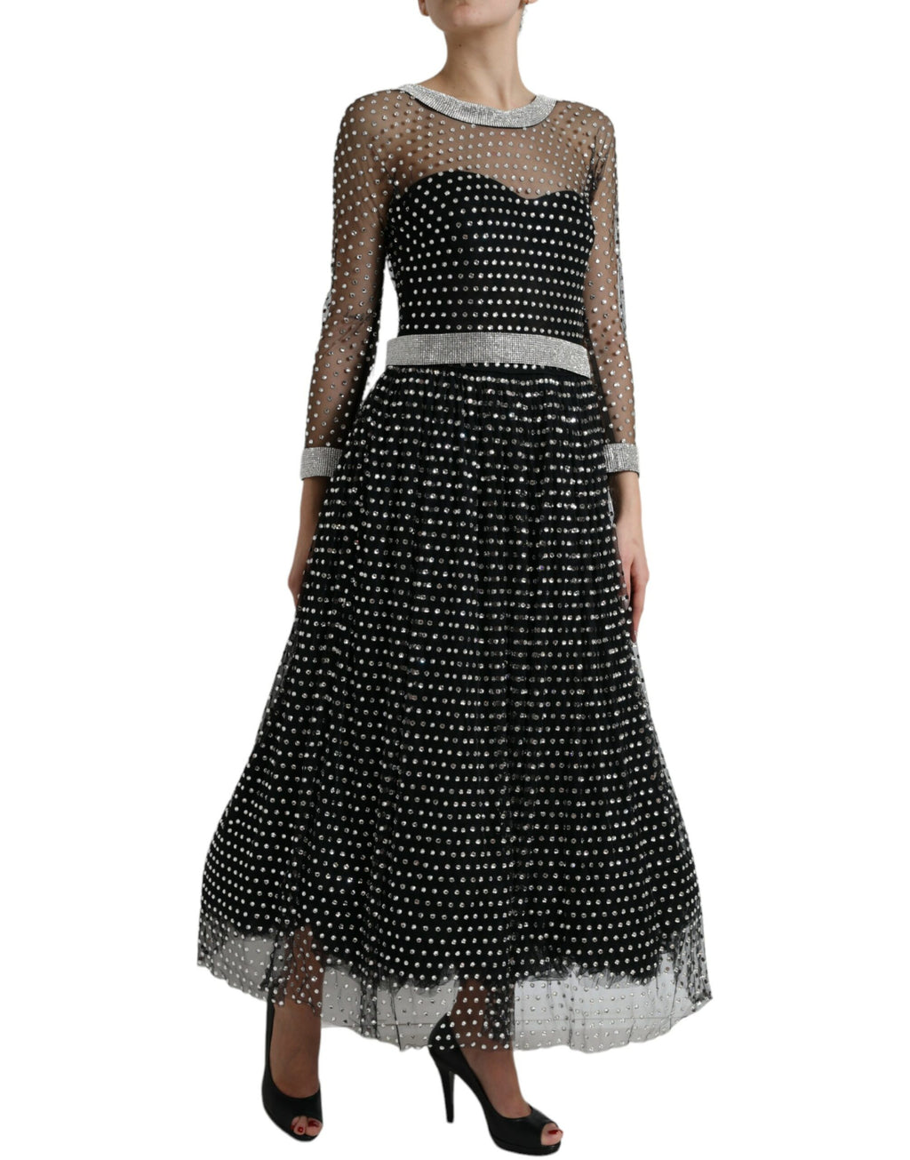 Dolce & Gabbana Schwarzes kristallverziertes Kleid in A-Linie