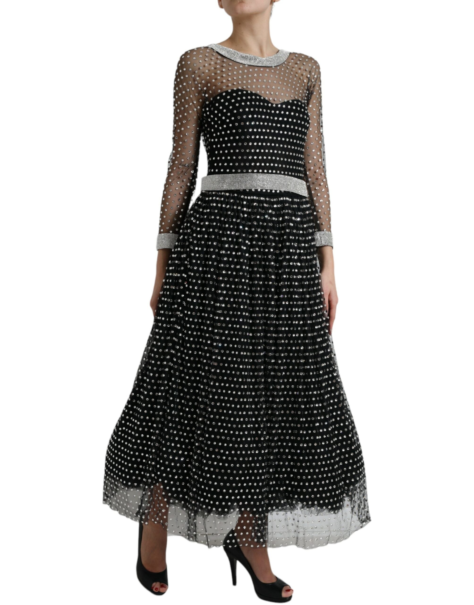 Dolce & Gabbana Schwarzes kristallverziertes Kleid in A-Linie