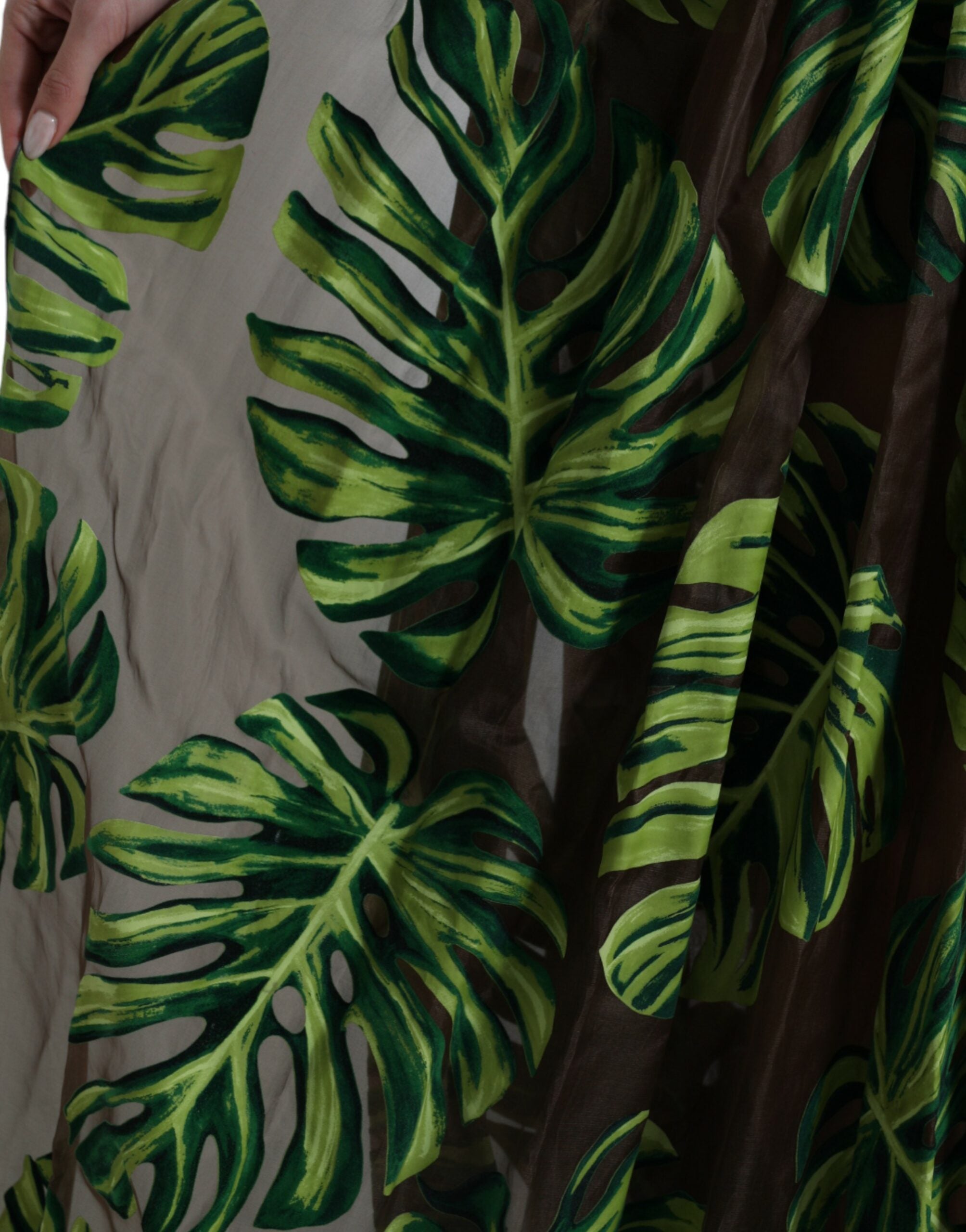 Dolce & Gabbana Grünes ärmelloses langes Maxikleid mit Bananenblättern