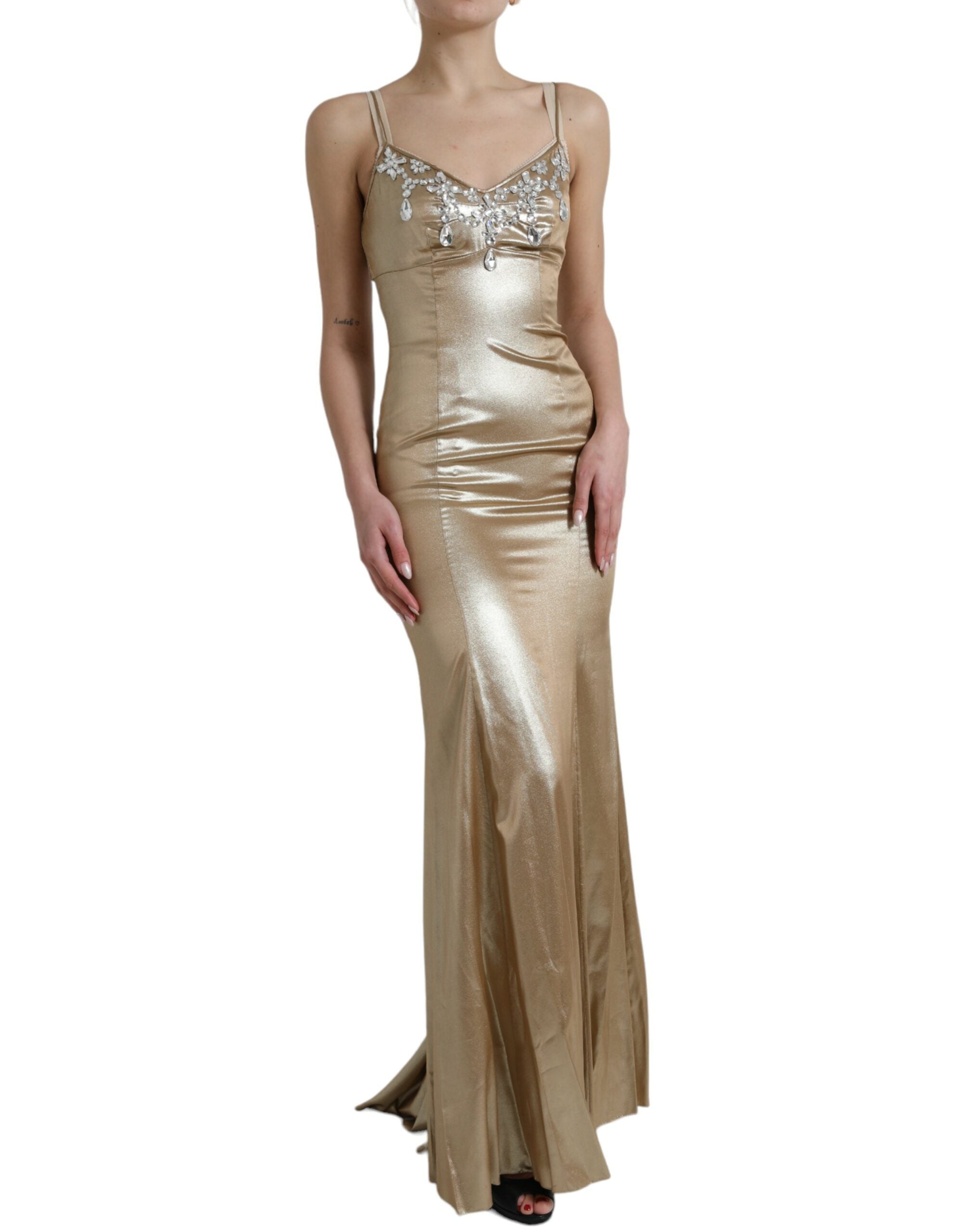 Dolce & Gabbana Metallisches Kleid mit Goldkristall-Verzierung