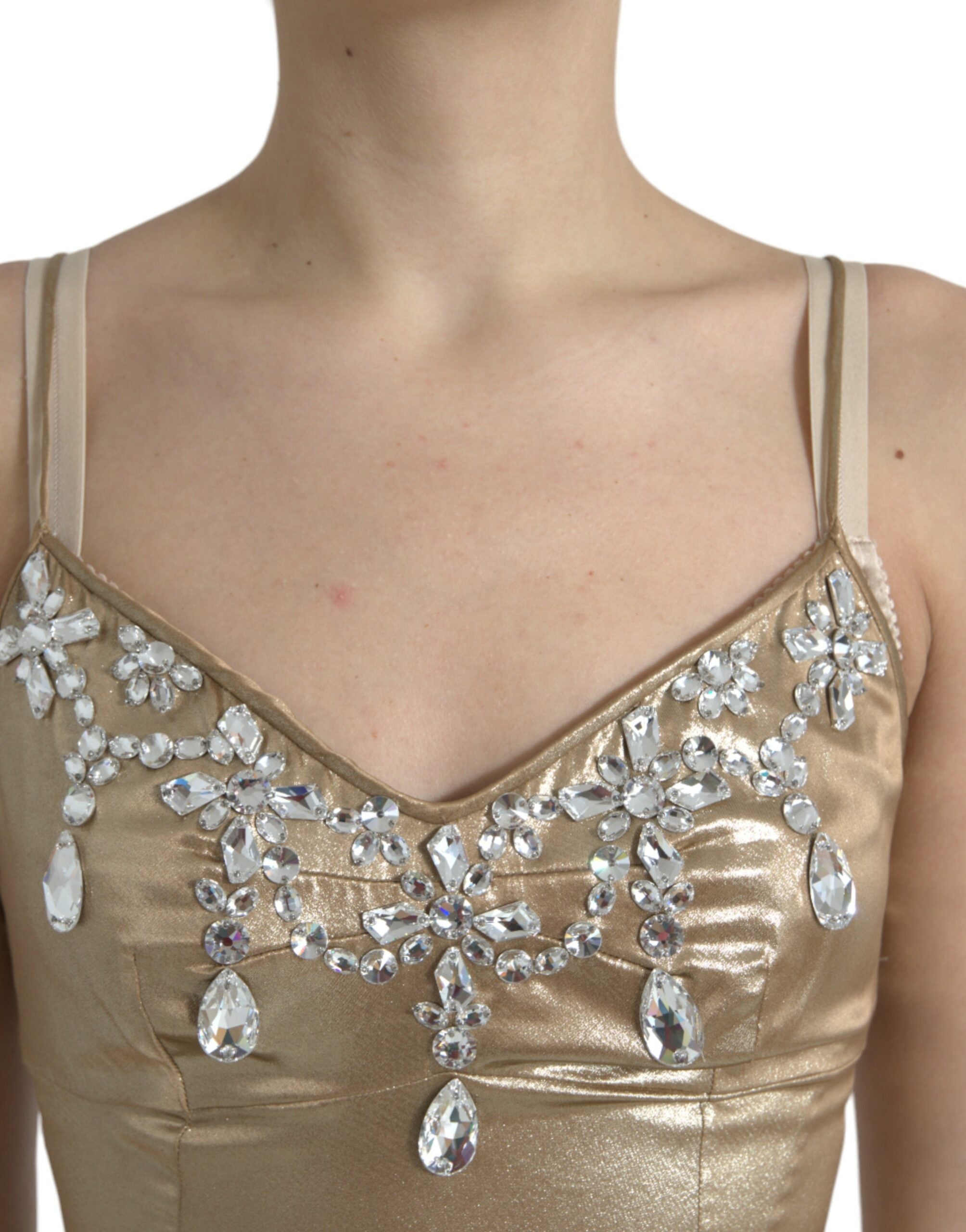 Dolce & Gabbana Metallisches Kleid mit Goldkristall-Verzierung