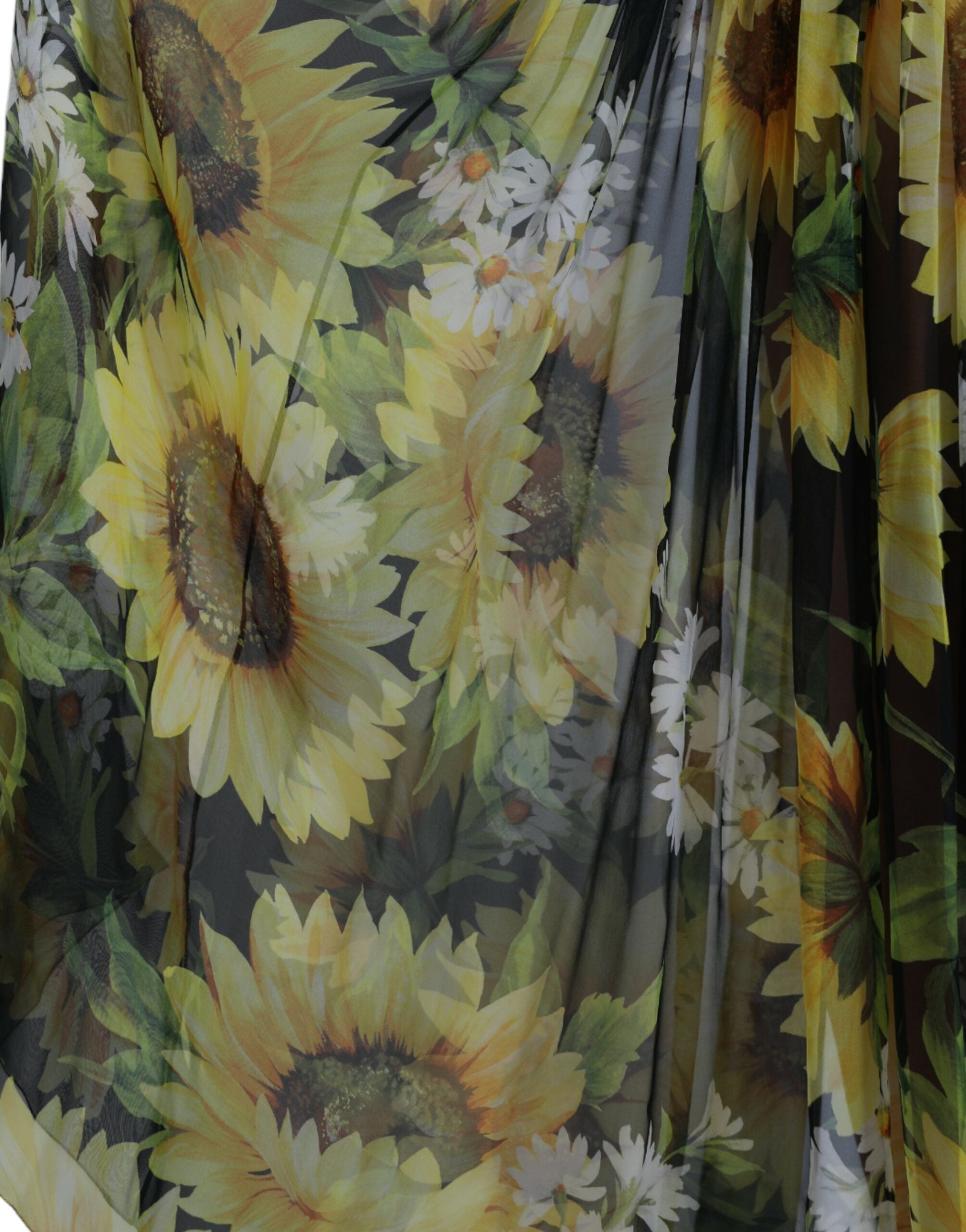 Dolce & Gabbana Schwarzes Sonnenblumen-Maxikleid in A-Linie mit Falten