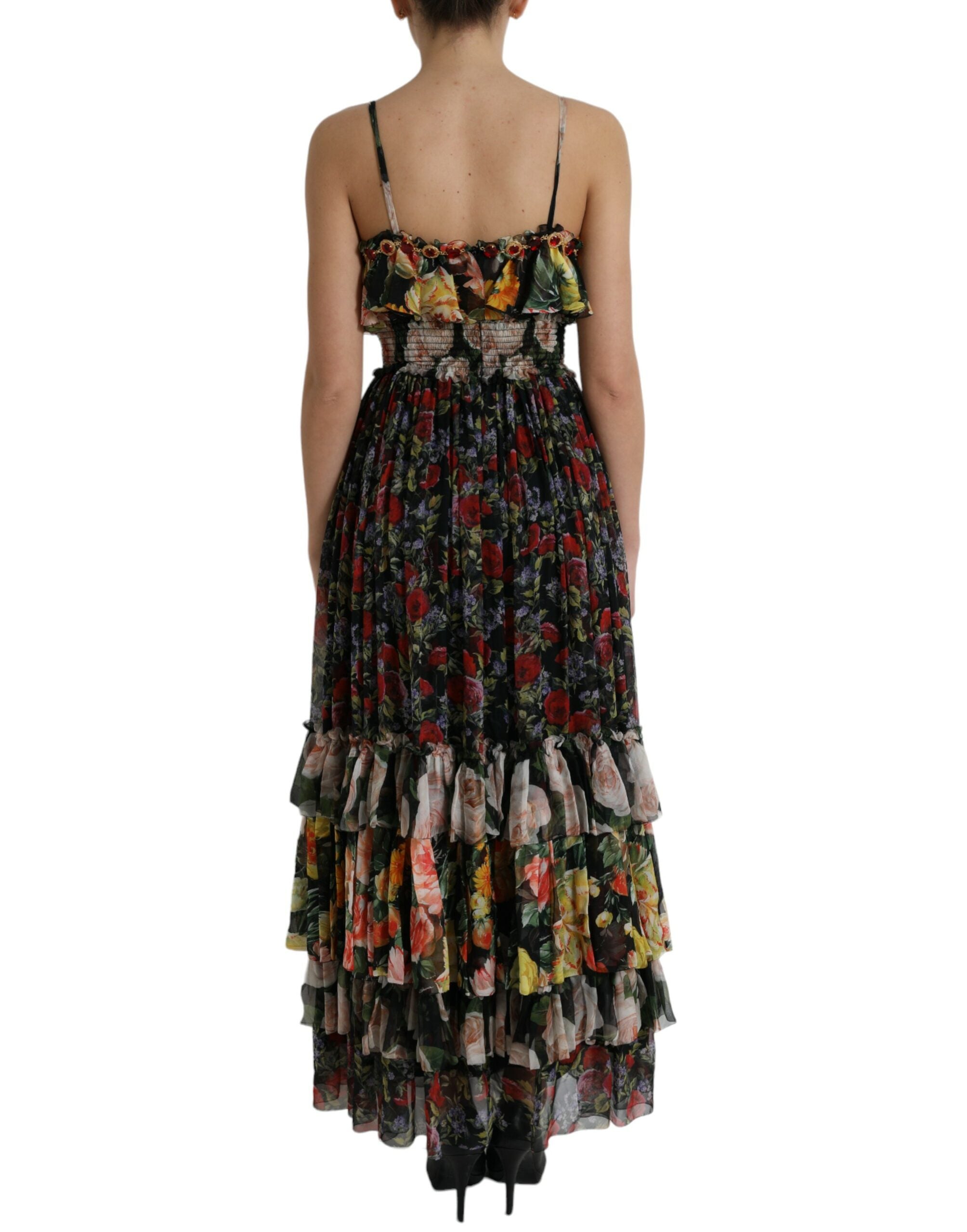 Dolce & Gabbana Mehrfarbiges, geblümtes, gestuftes Maxikleid aus Chiffon
