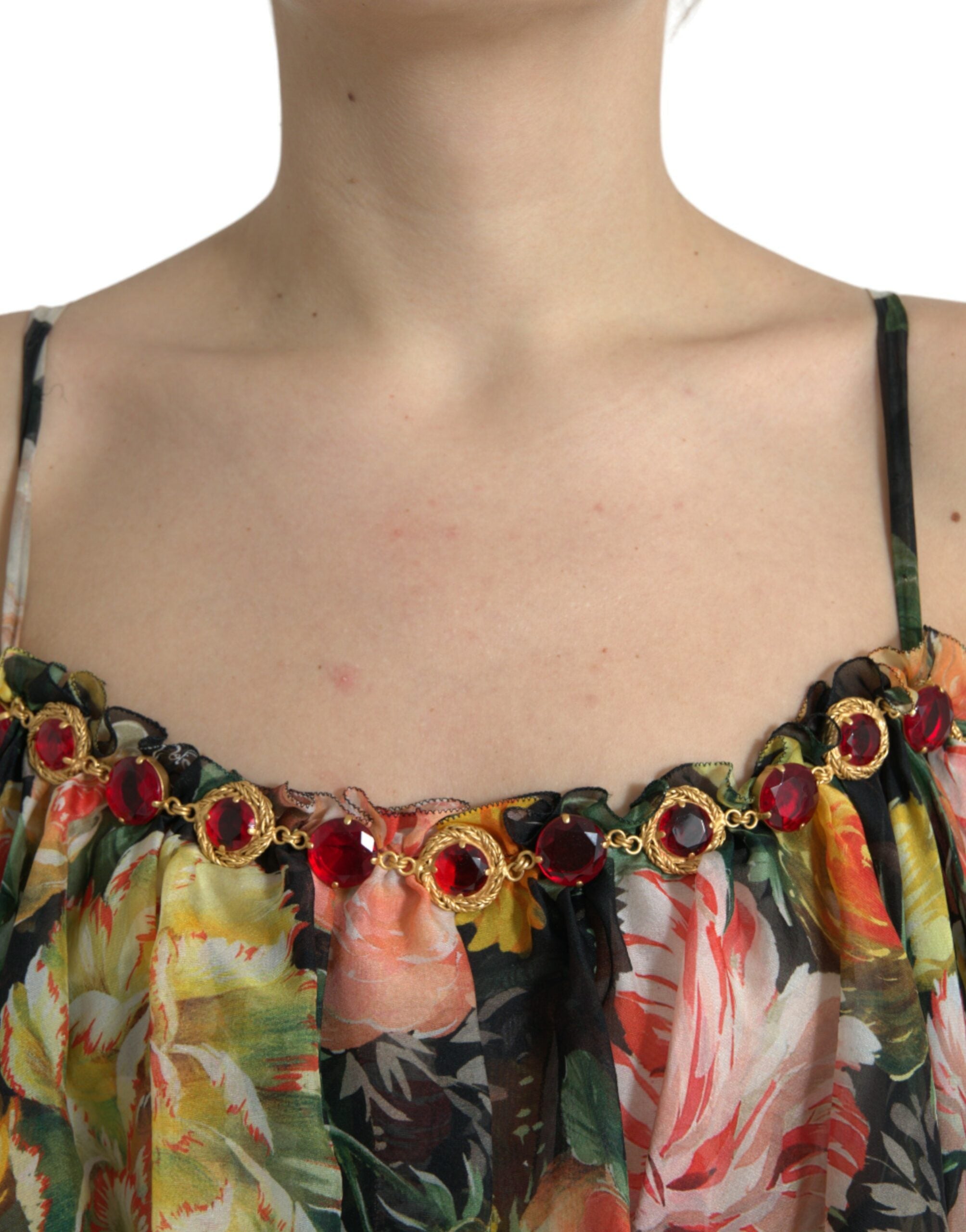 Dolce & Gabbana Mehrfarbiges, geblümtes, gestuftes Maxikleid aus Chiffon