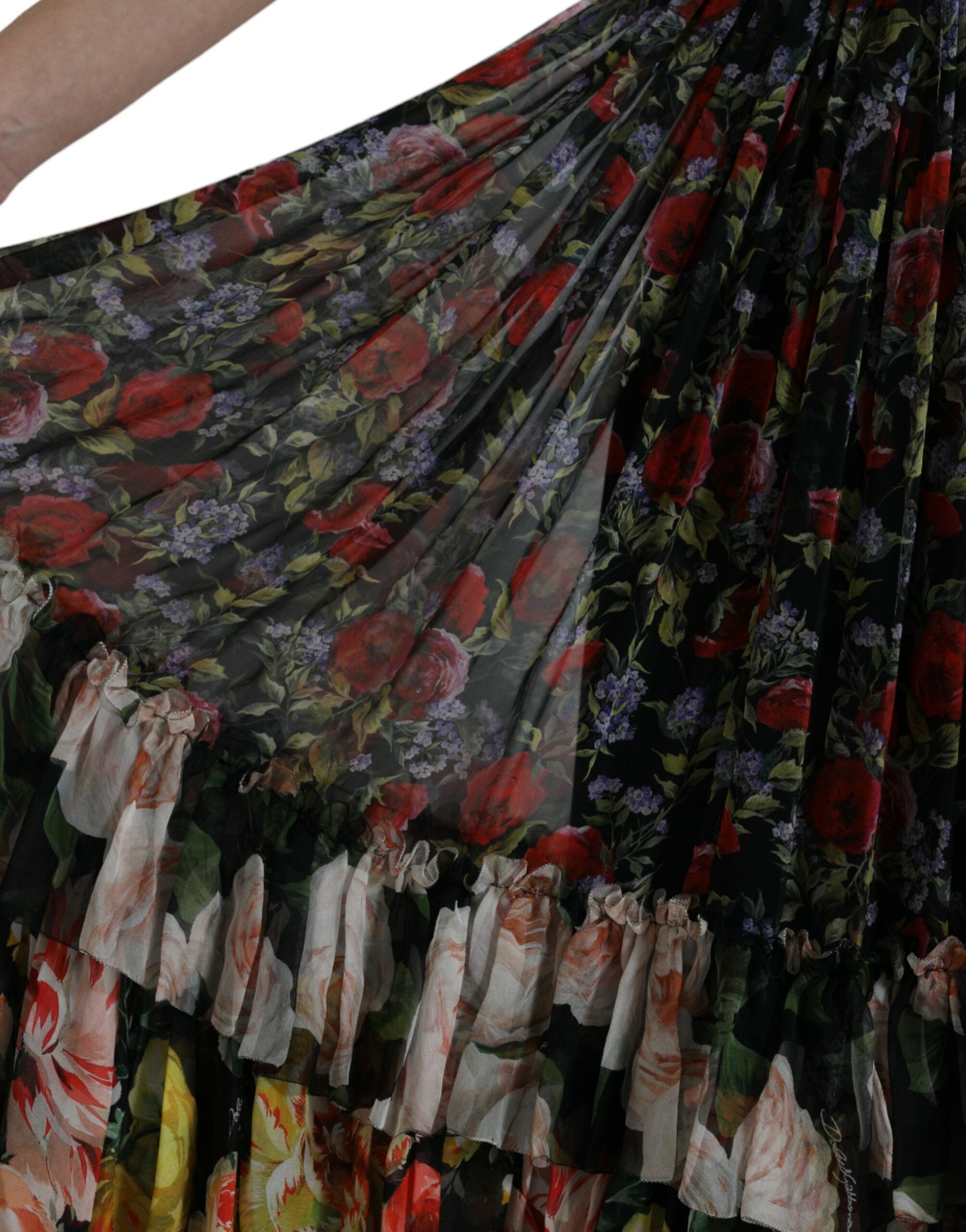 Dolce & Gabbana Mehrfarbiges, geblümtes, gestuftes Maxikleid aus Chiffon