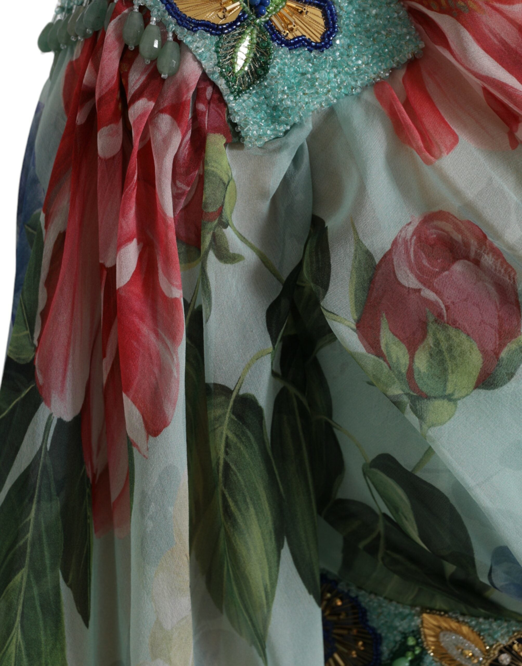 Dolce & Gabbana Blaues gestuftes Maxikleid mit Blumendruck