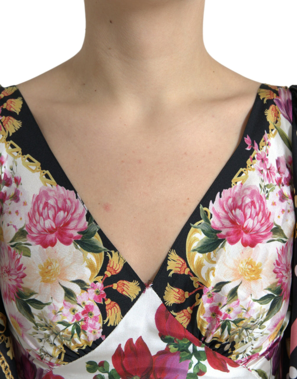 Dolce & Gabbana Kleid aus Seiden-Twill mit mehrfarbigem Blumendruck