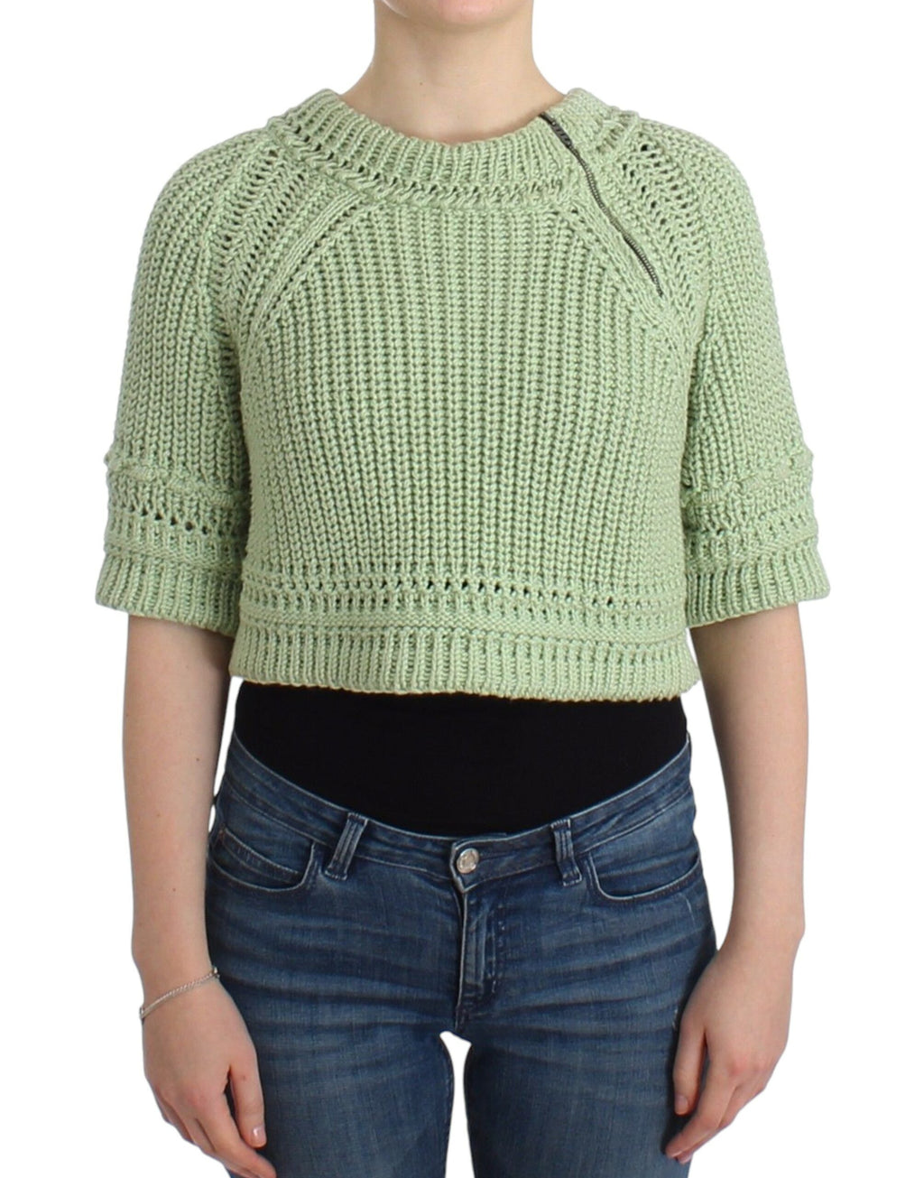 Ermanno Scervino Grüner Cropped Knit Pullover Strickpullover