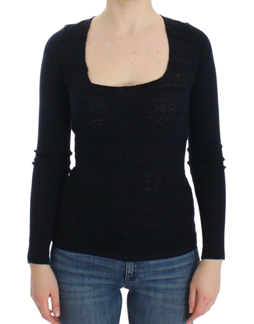 Ermanno Scervino Blaues Pullover-Oberteil aus gestrickter Stretch-Wolle