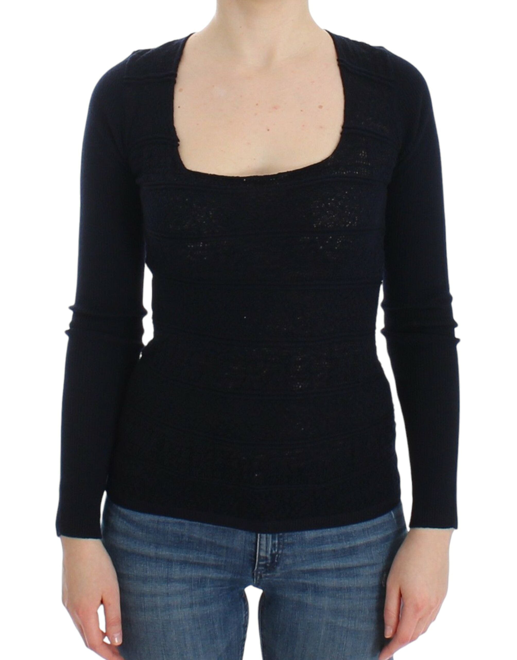 Ermanno Scervino Blaues Pullover-Oberteil aus gestrickter Stretch-Wolle
