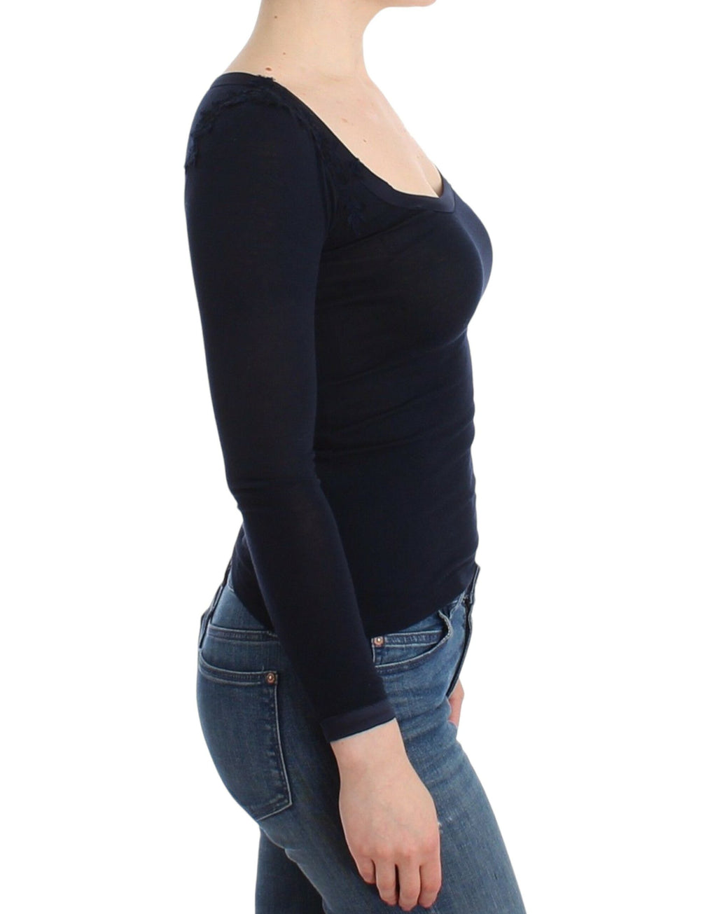 Ermanno Scervino Dessous Blau Top Bluse Pullover Spitze Rayon