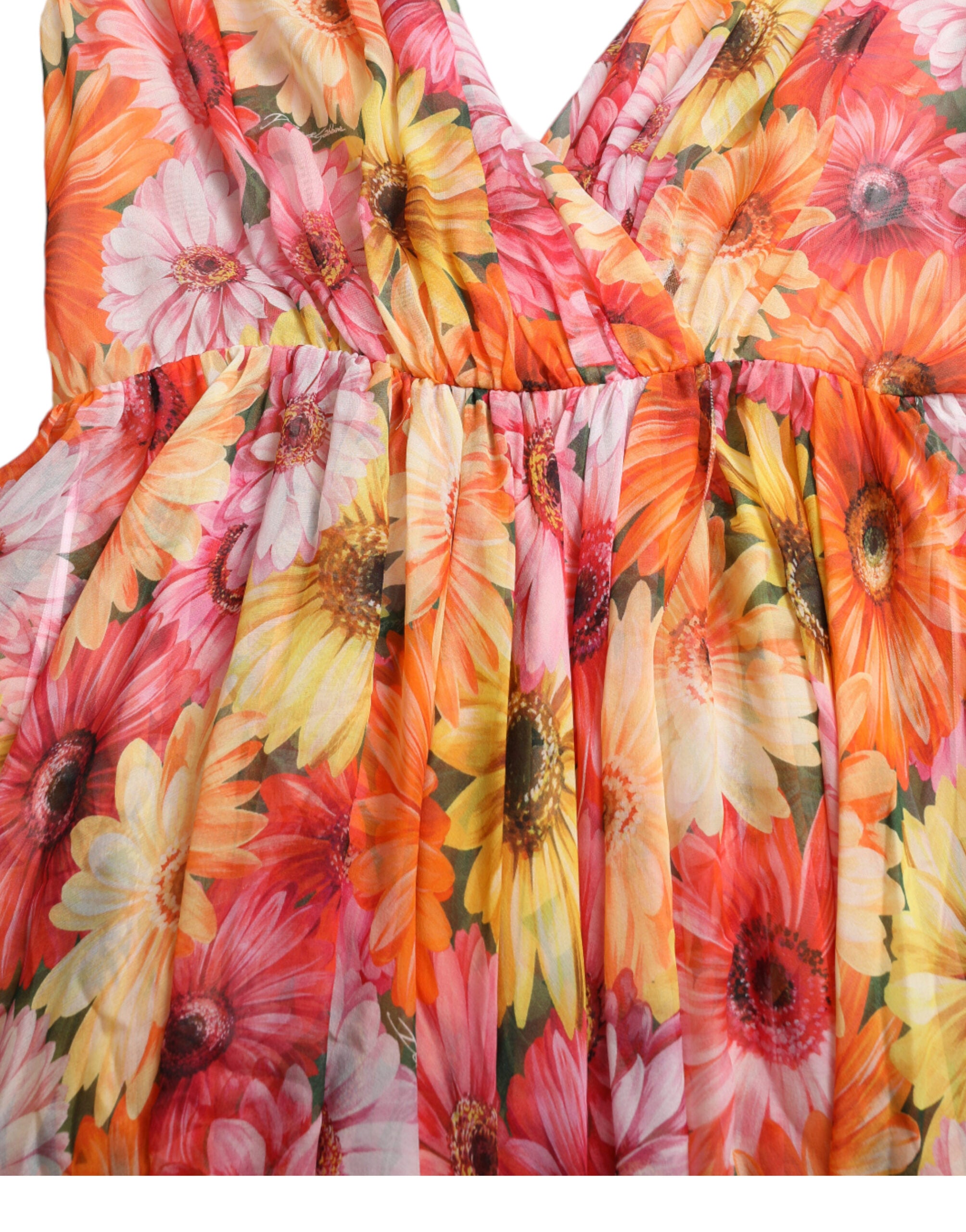 Dolce & Gabbana Mehrfarbiges Midikleid aus Seide mit Sonnenblumendruck
