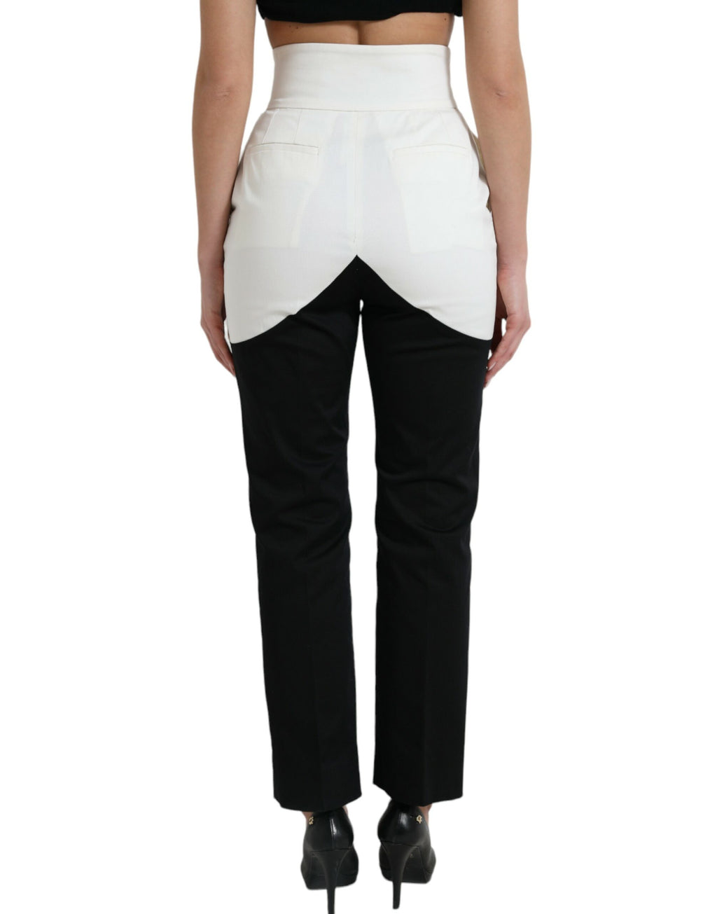 Dolce & Gabbana Schwarz-Weiß Baumwolle Cut Out Taille Tapered Pants