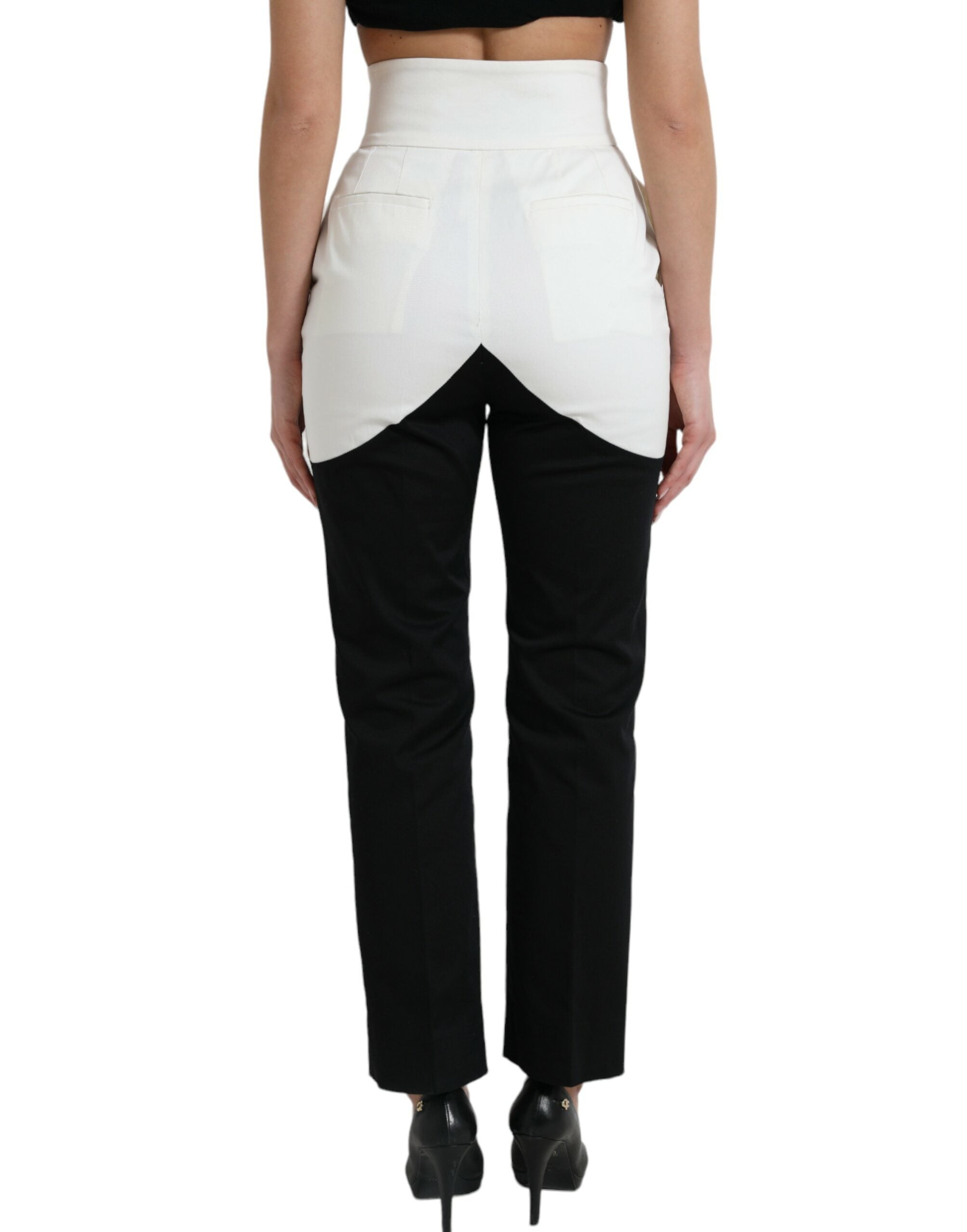 Dolce & Gabbana Schwarz-Weiß Baumwolle Cut Out Taille Tapered Pants