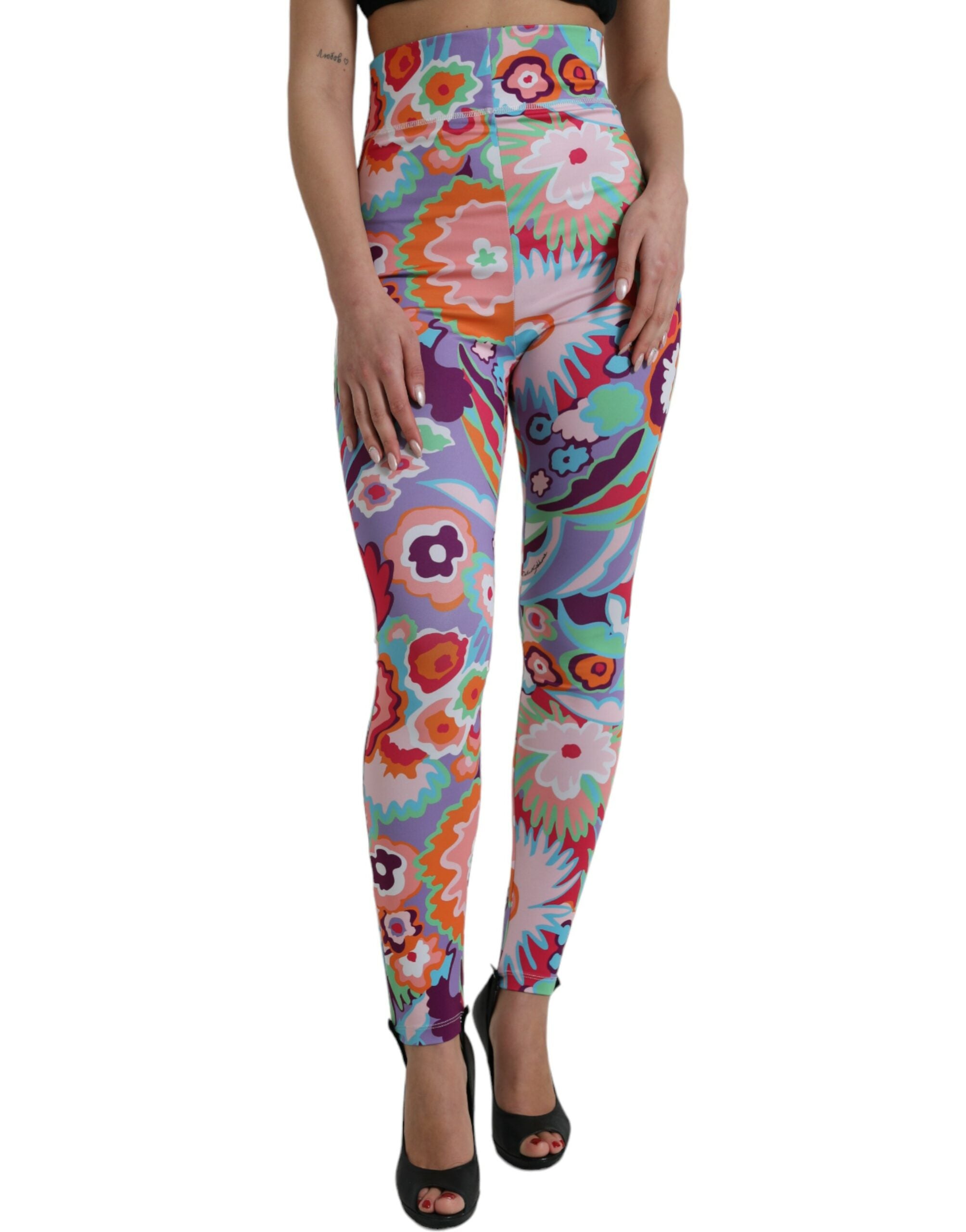 Dolce & Gabbana Multicolor Floral Leggings mit hoher Taille Hose
