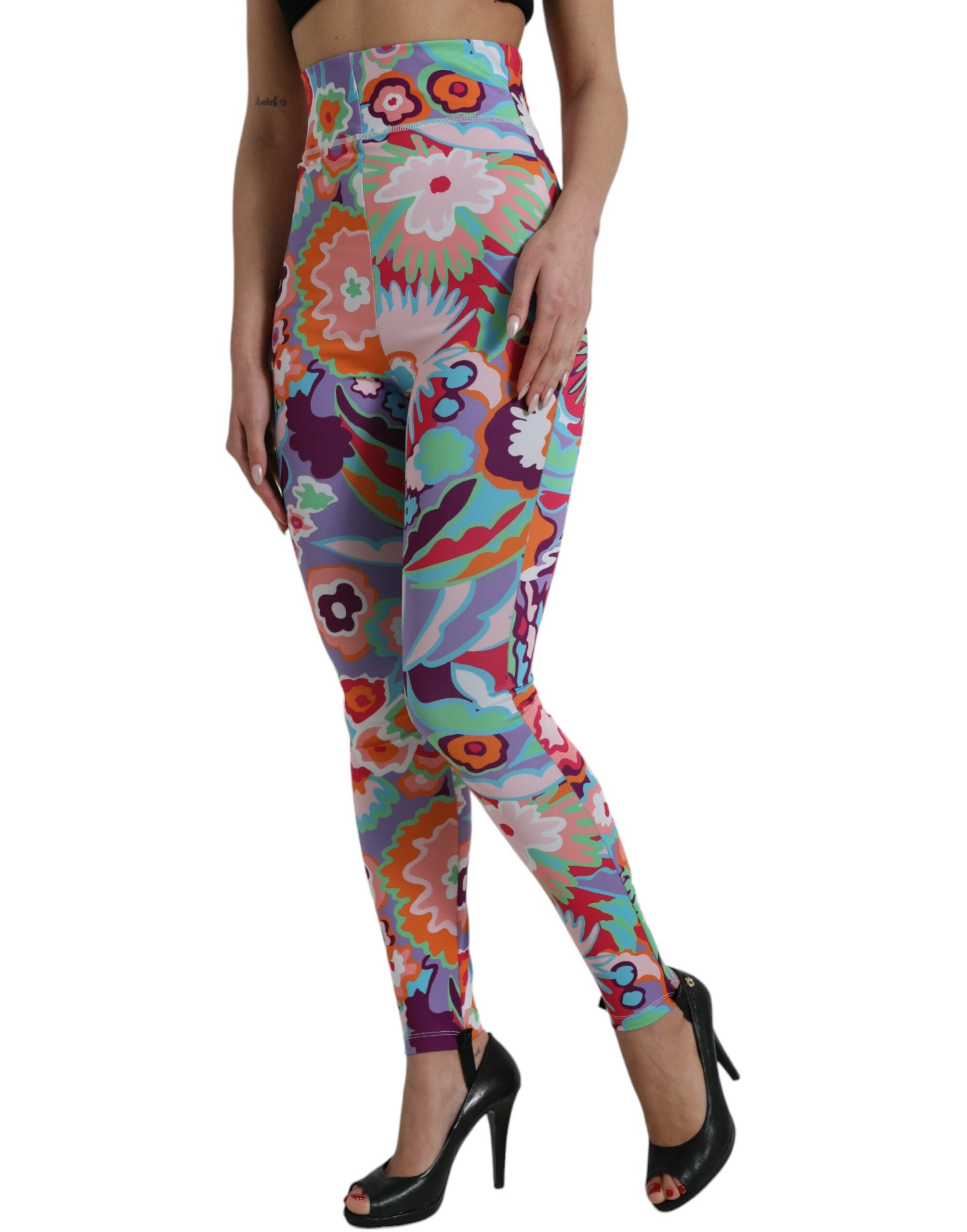 Dolce & Gabbana Multicolor Floral Leggings mit hoher Taille Hose