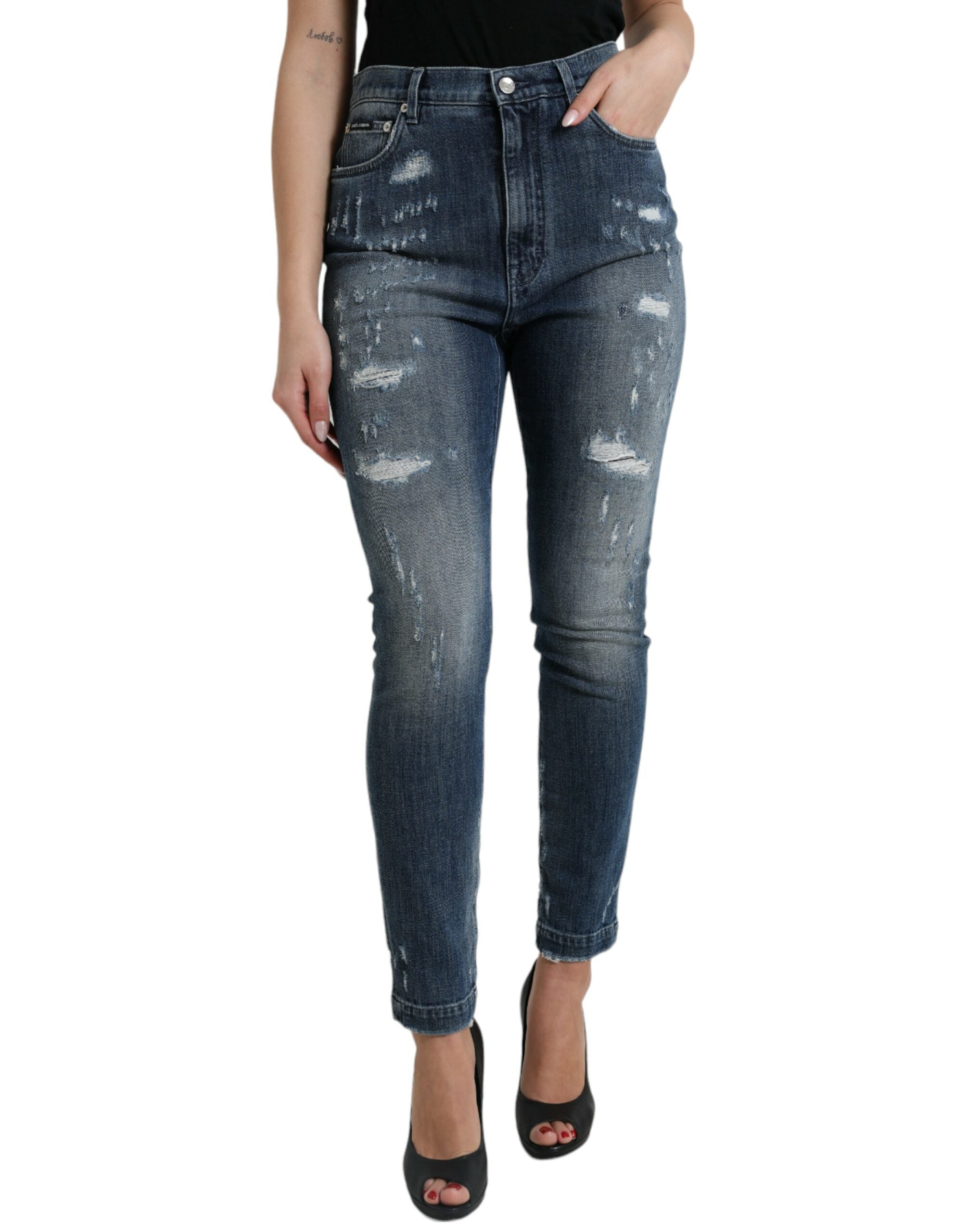 Dolce & Gabbana Dunkelblaue Distressed GRACE Skinny Denim Jeans