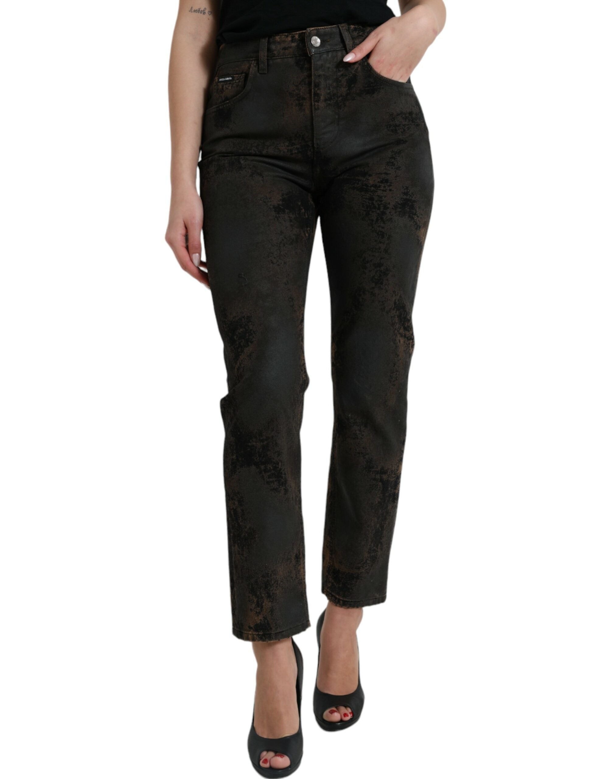 Dolce & Gabbana Braune BOYFRIEND Jeans aus Baumwoll-Denim mit mittlerer Taille