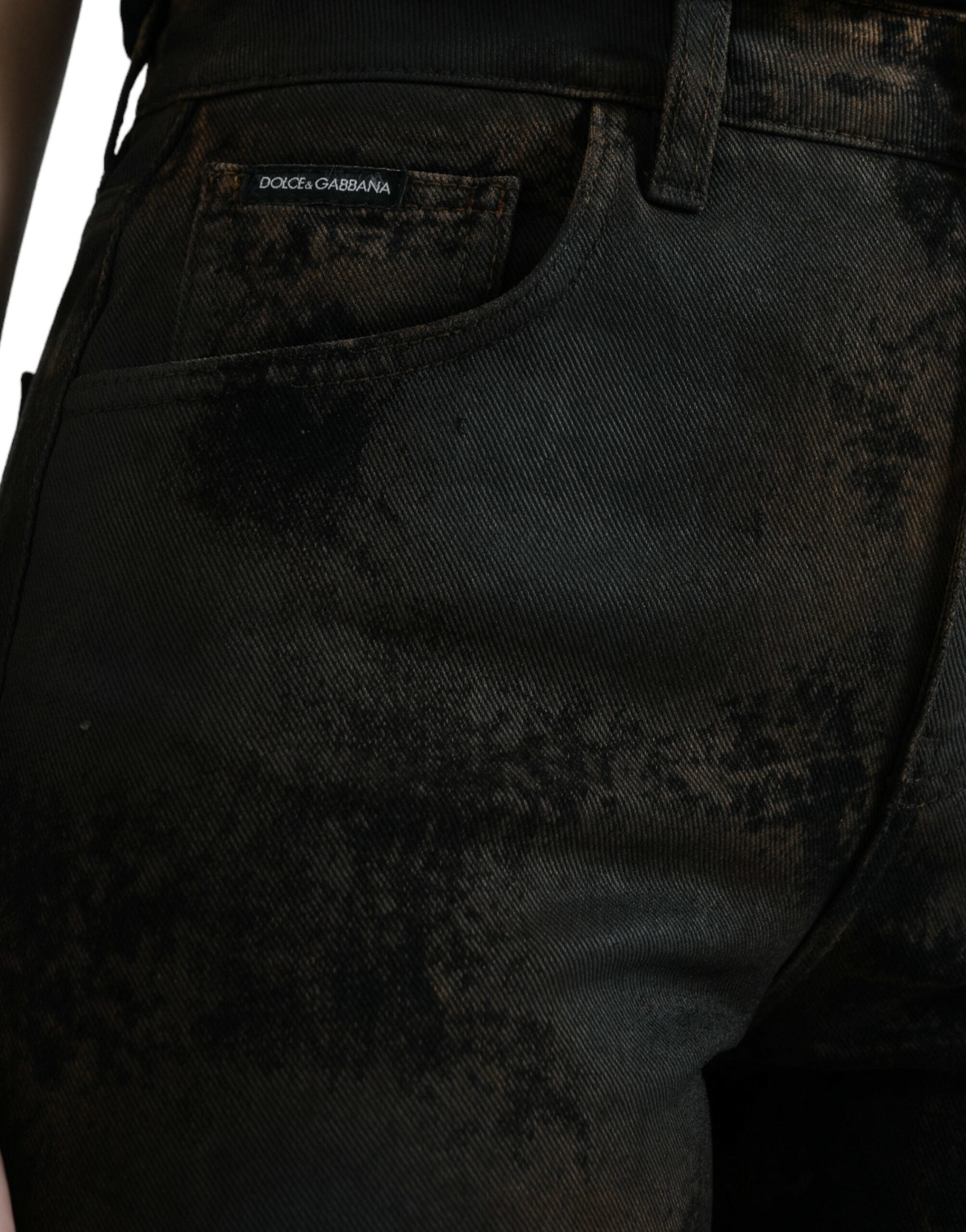 Dolce & Gabbana Braune BOYFRIEND Jeans aus Baumwoll-Denim mit mittlerer Taille