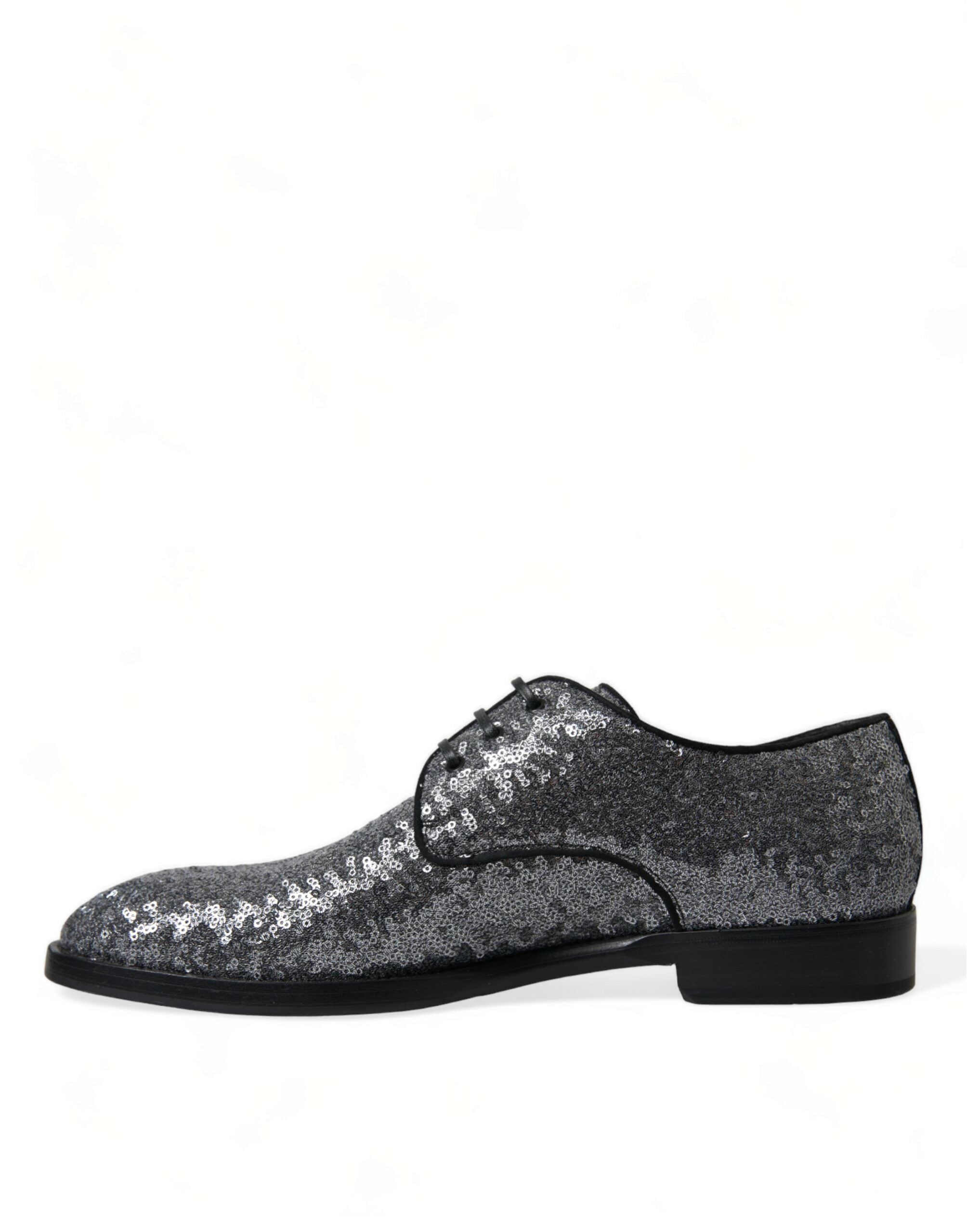Dolce & Gabbana Silberne paillettenbesetzte Schnürschuhe für Männer Derby Dress Schuhe