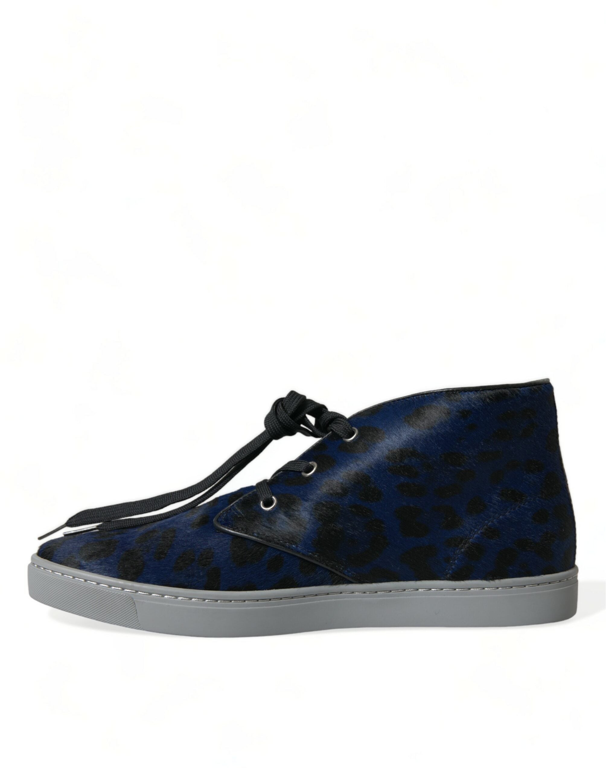 Dolce & Gabbana Blaue Kalbsleder Leopard Mid Top Sneakers Schuhe