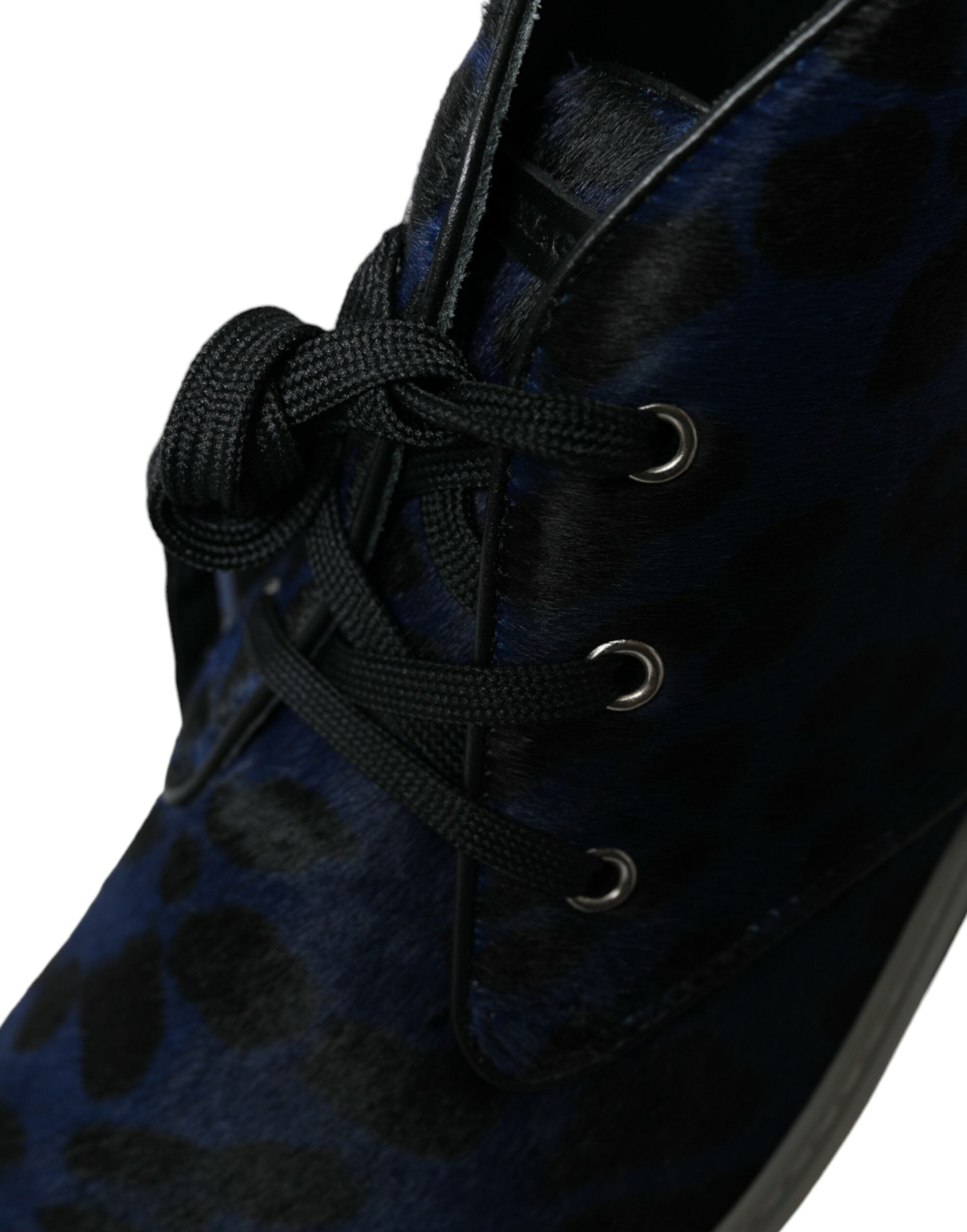 Dolce & Gabbana Blaue Kalbsleder Leopard Mid Top Sneakers Schuhe