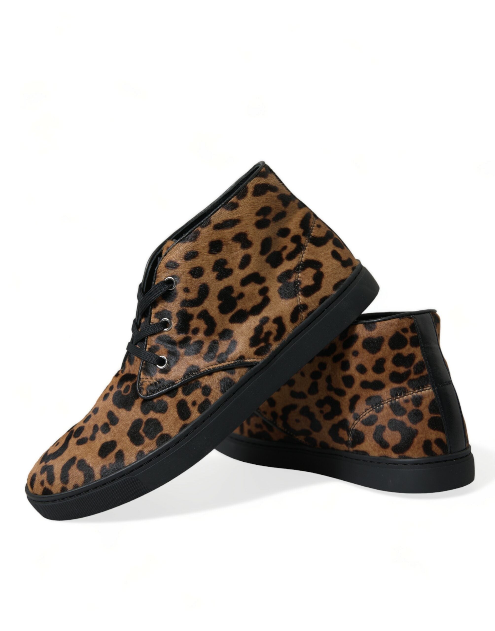 Dolce & Gabbana Braun Leopard Pony Haar Leder Turnschuhe Schuhe