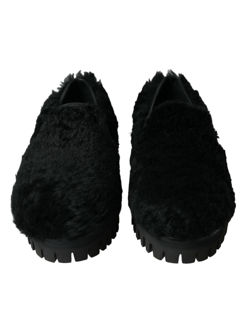 Dolce & Gabbana Schwarz Pelz Leder Hausschuhe Kleid Schuhe