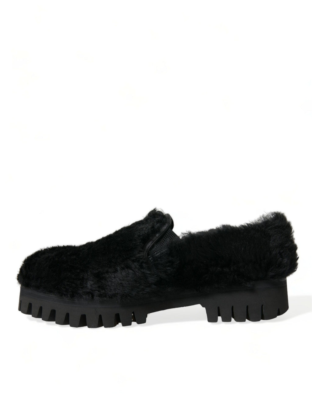 Dolce & Gabbana Schwarz Pelz Leder Hausschuhe Kleid Schuhe