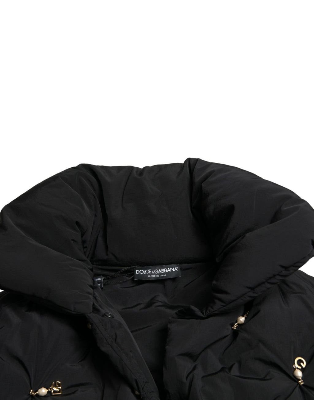 Dolce & Gabbana Schwarze Bomberjacke aus gestepptem Shell mit Verzierungen